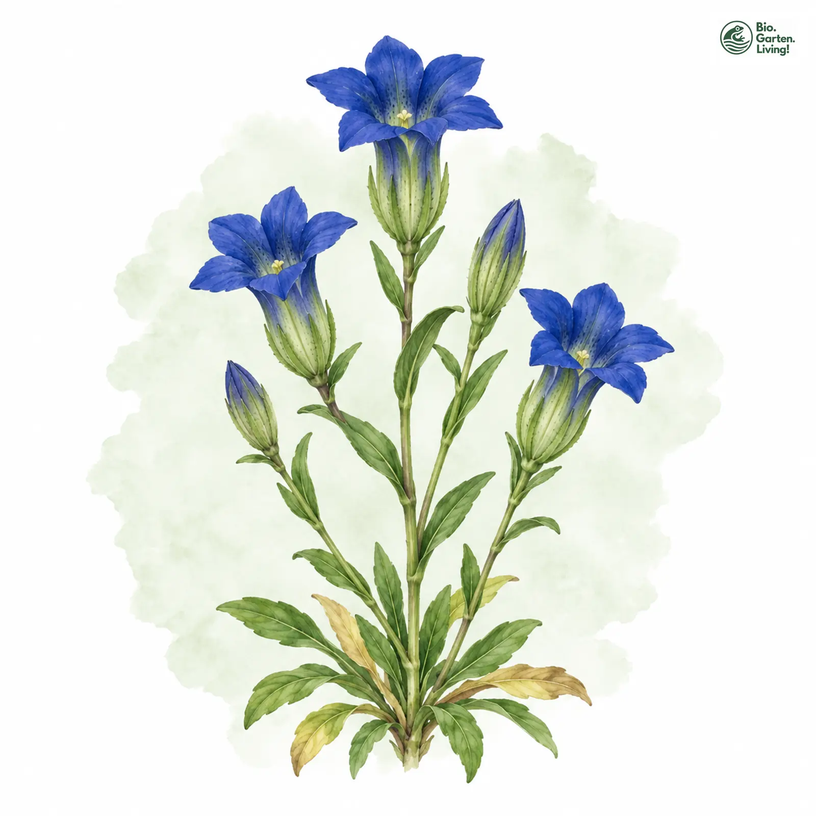 Aquarellzeichnung: Schlauch-Enzian (Gentiana utriculosa)