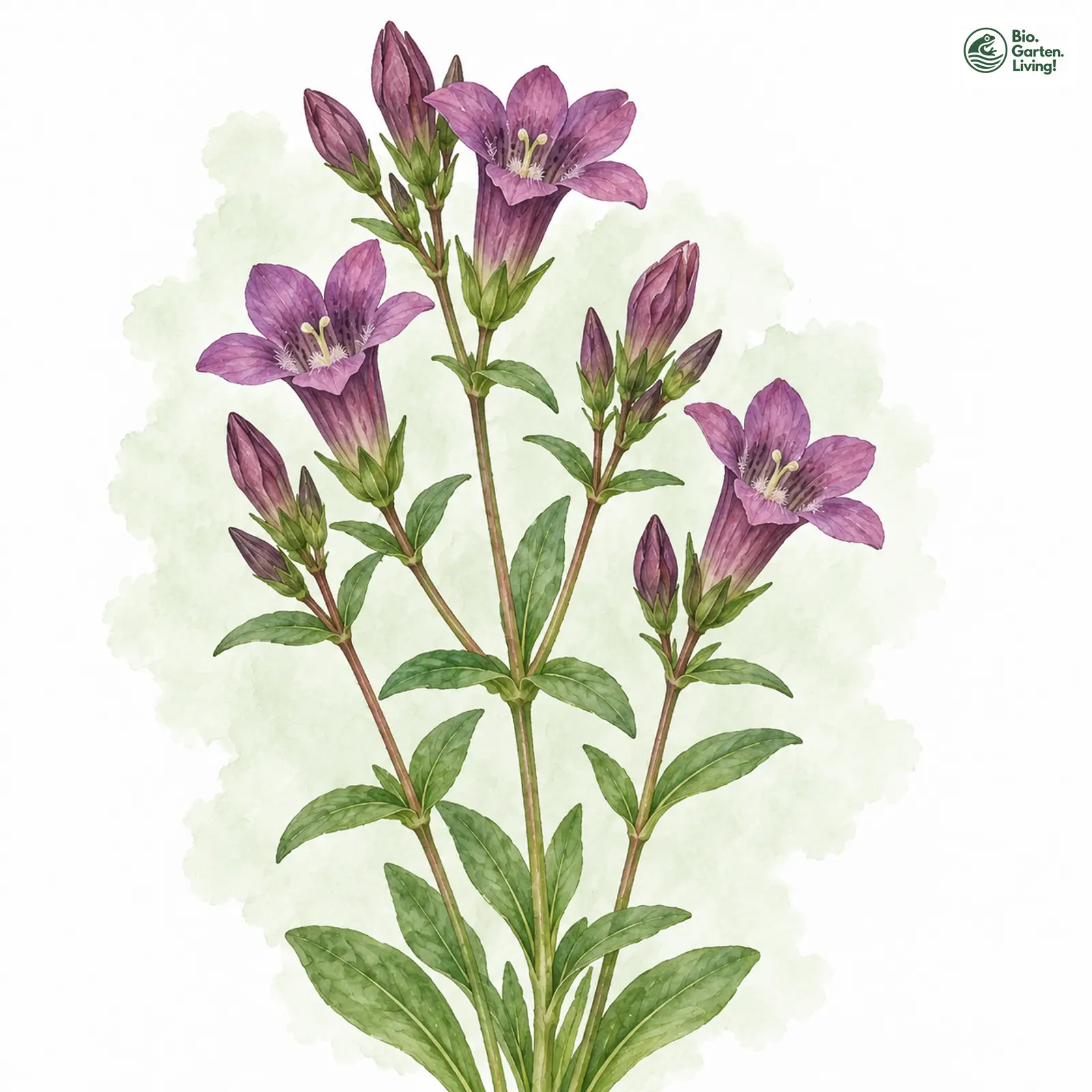 Aquarellzeichnung: Bitterer Kranzenzian (Gentianella amarella (im engeren Sinne))