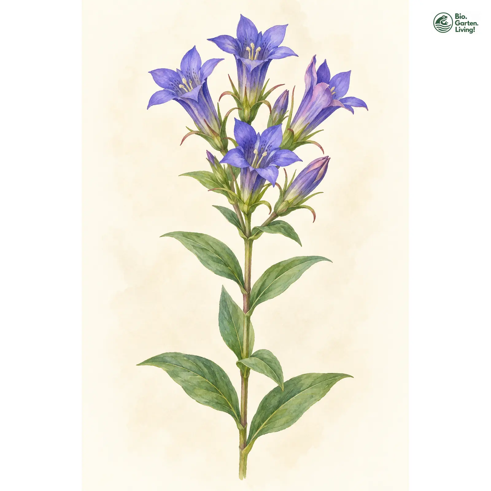 Aquarellzeichnung: Deutscher Kranzenzian (Gentianella germanica)