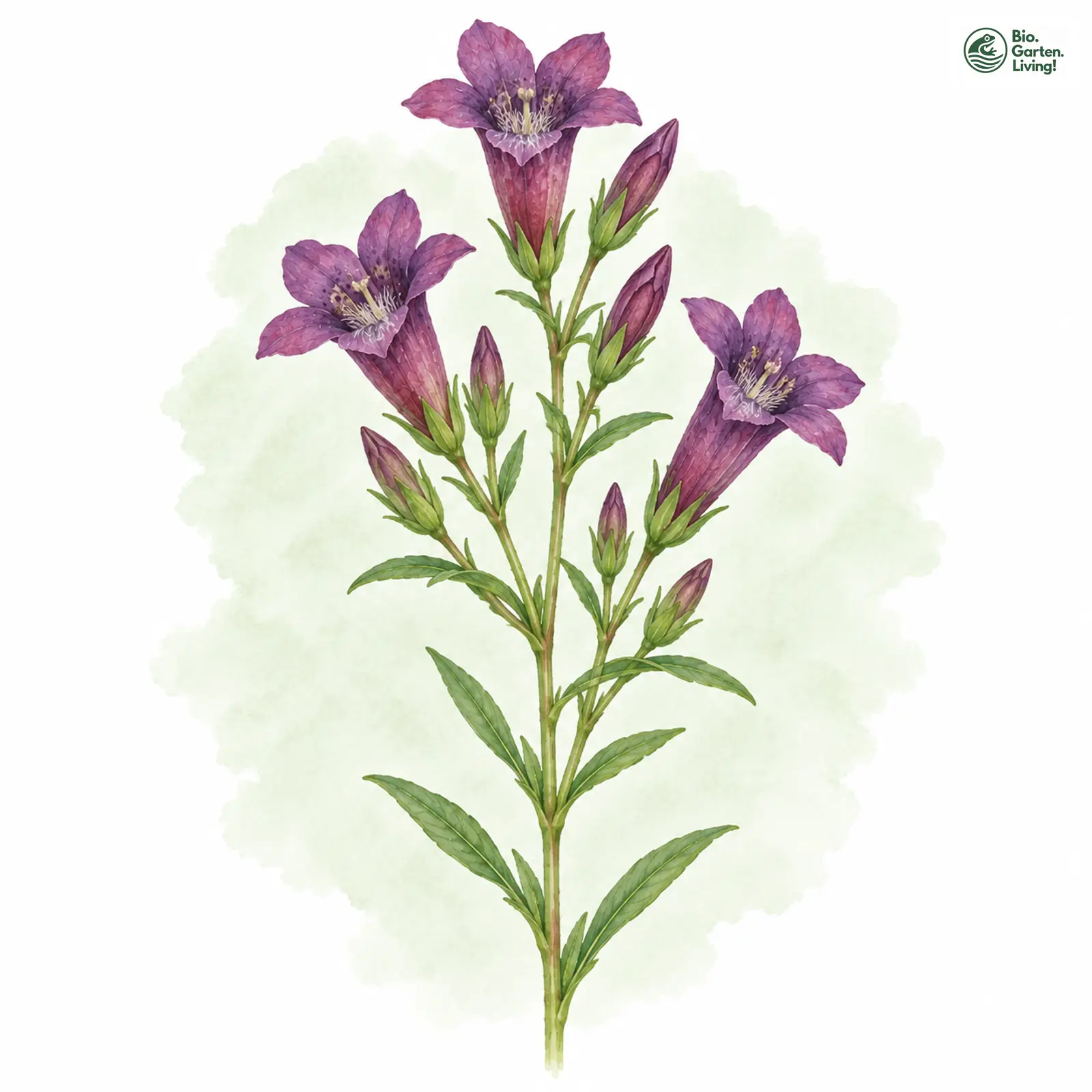 Aquarellzeichnung: Karpaten-Kranzenzian (Gentianella lutescens)