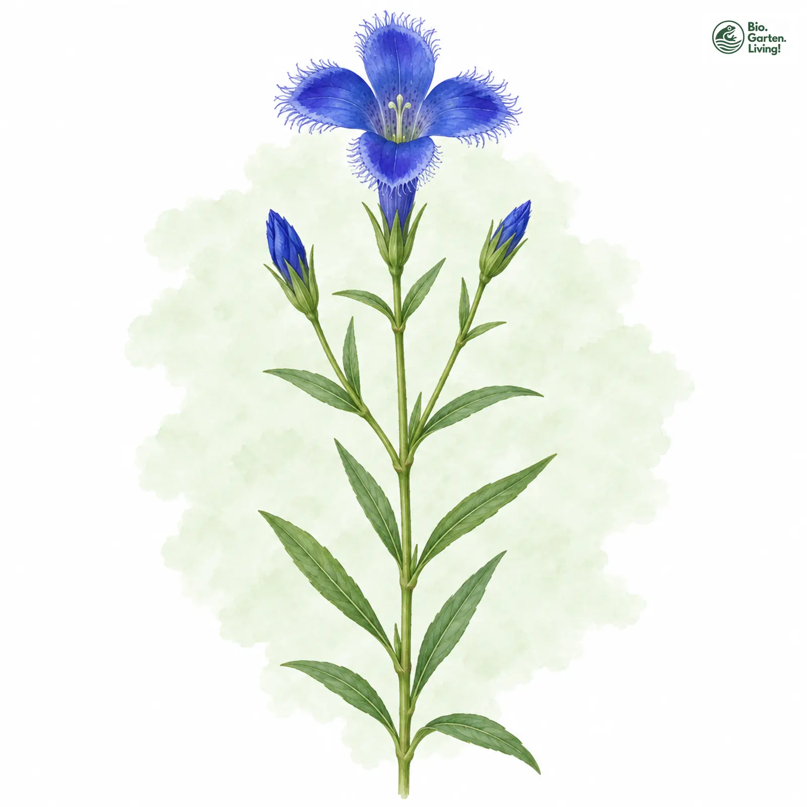 Aquarellzeichnung: Gewöhnlicher Fransenenzian (Gentianopsis ciliata)