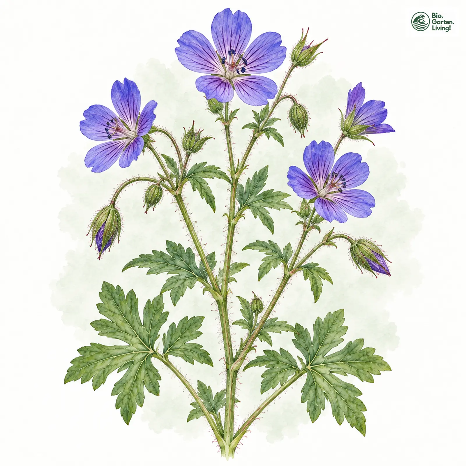 Aquarellzeichnung: Böhmischer Storchschnabel (Geranium bohemicum)