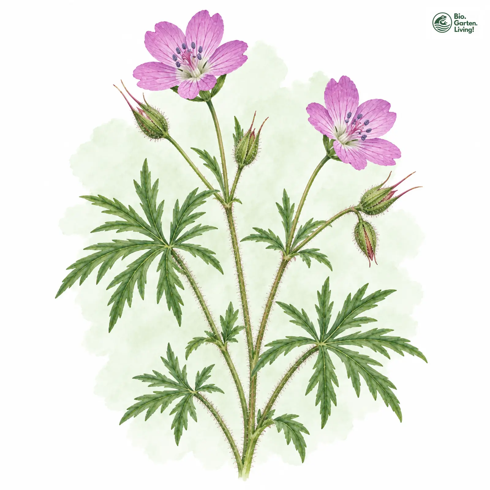 Aquarellzeichnung: Tauben-Storchschnabel (Geranium columbinum)