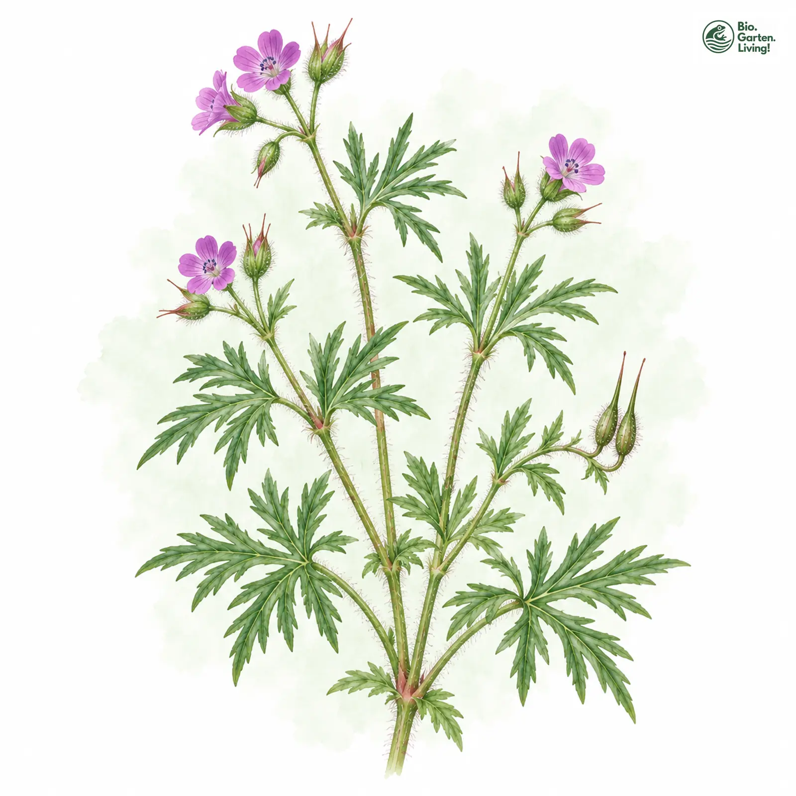 Aquarellzeichnung: Schlitzblättriger Storchschnabel (Geranium dissectum)