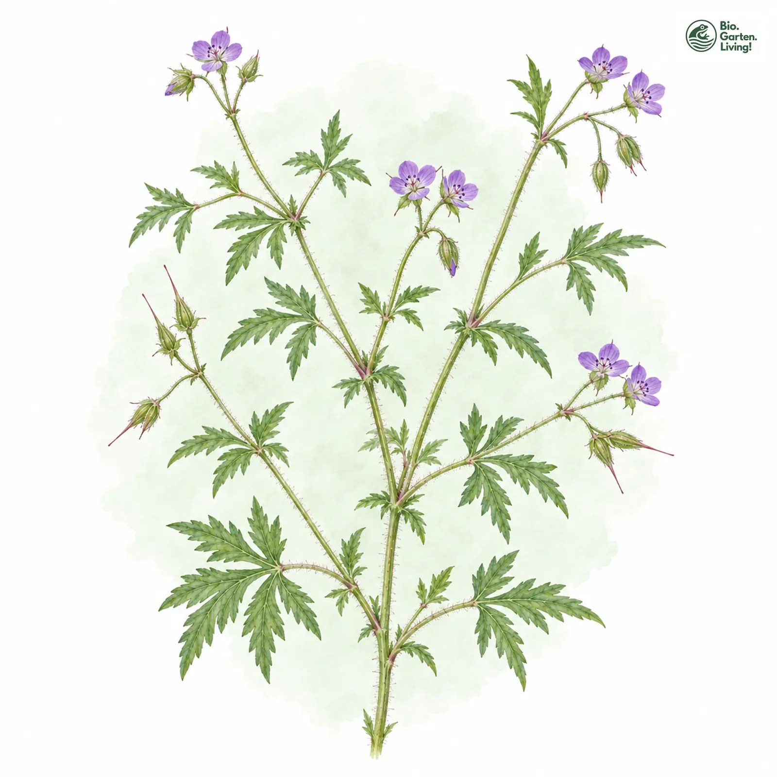 Aquarellzeichnung: Spreizender Storchschnabel (Geranium divaricatum)