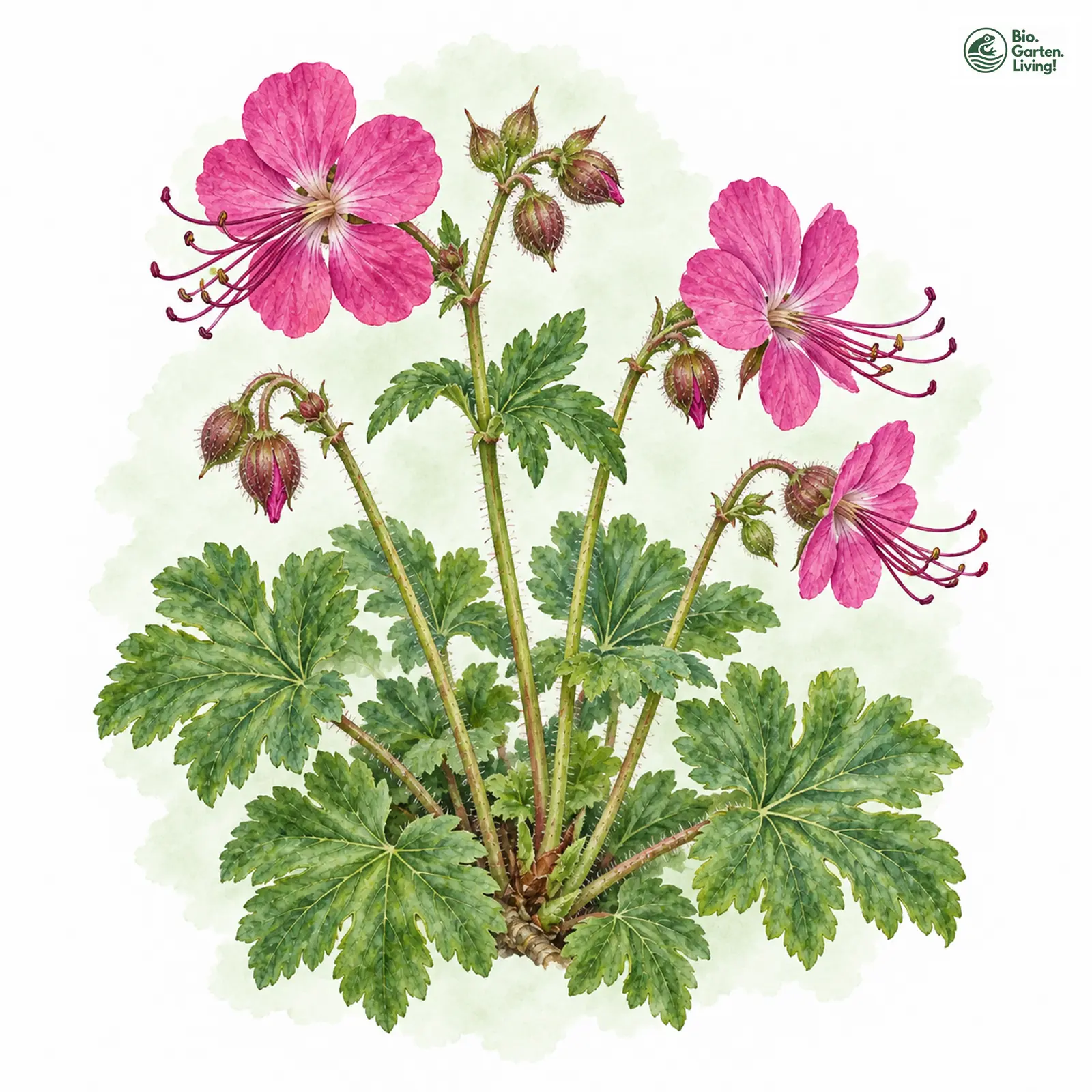 Aquarellzeichnung: Balkan-Storchschnabel (Geranium macrorrhizum)