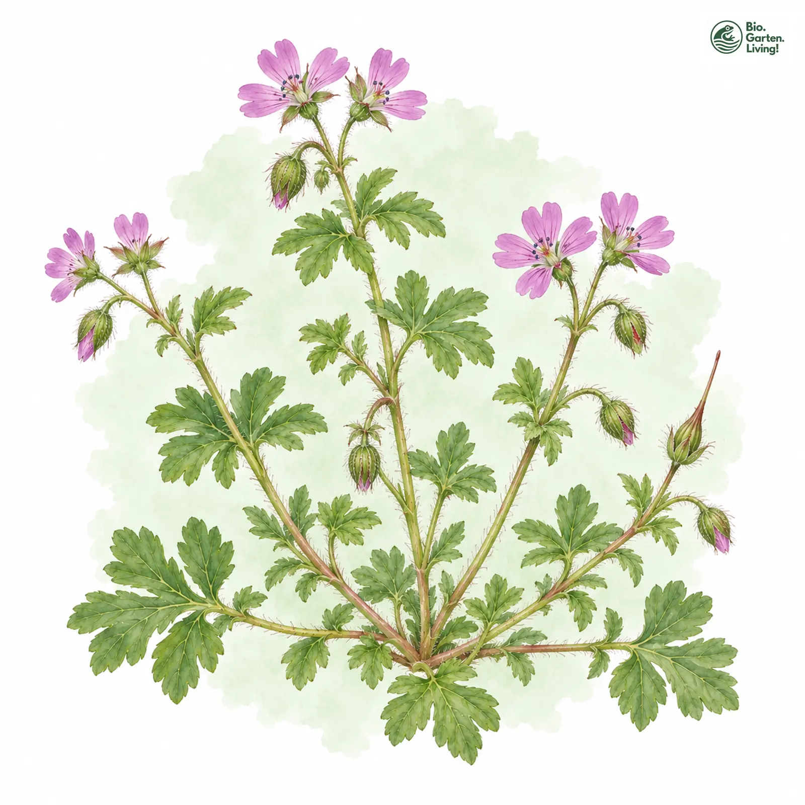 Aquarellzeichnung: Weicher Storchschnabel (Geranium molle)