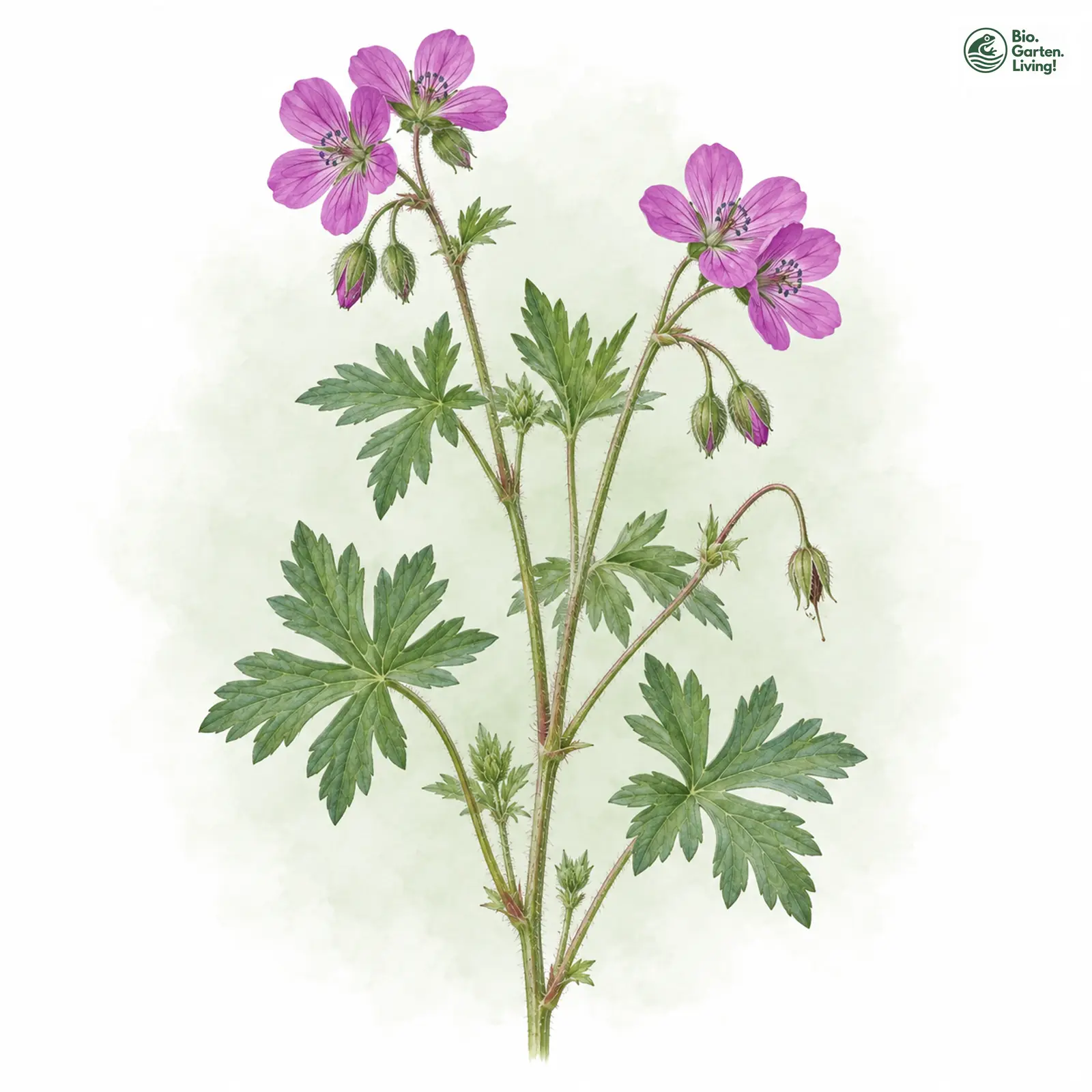 Aquarellzeichnung: Sumpf-Storchschnabel (Geranium palustre)