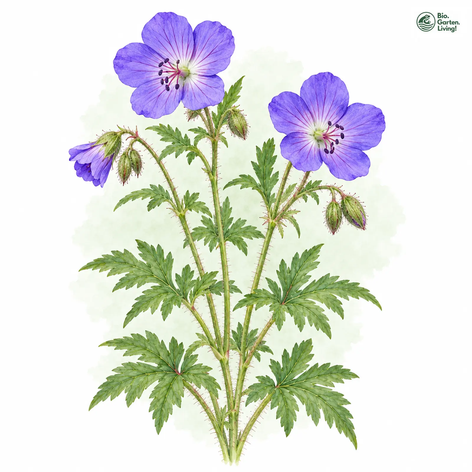 Aquarellzeichnung: Wiesen-Storchschnabel (Geranium pratense)