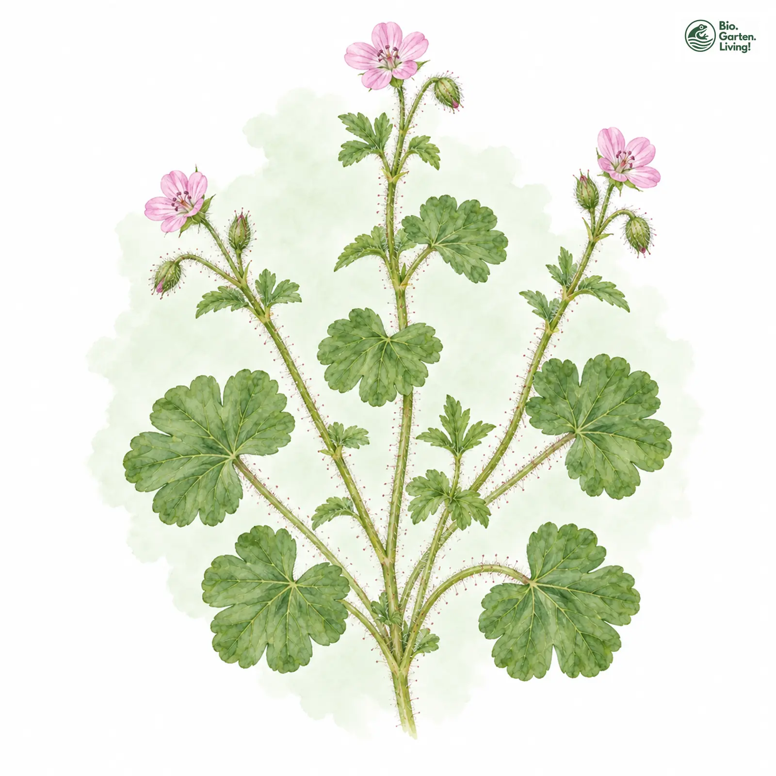 Aquarellzeichnung: Rundblättriger Storchschnabel (Geranium rotundifolium)