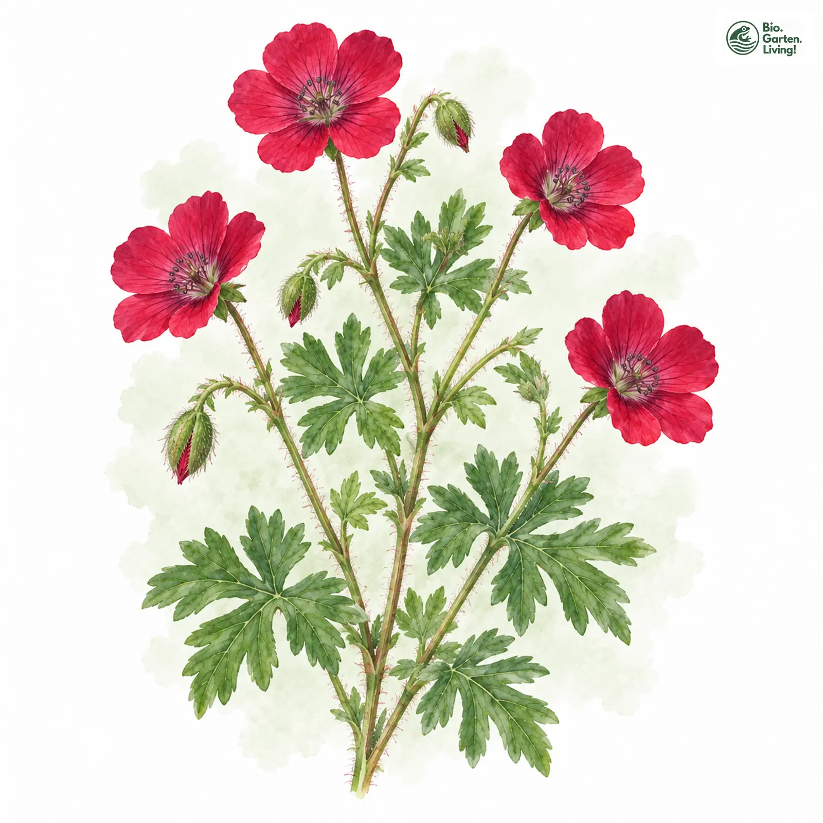 Aquarellzeichnung: Blut-Storchschnabel (Geranium sanguineum)