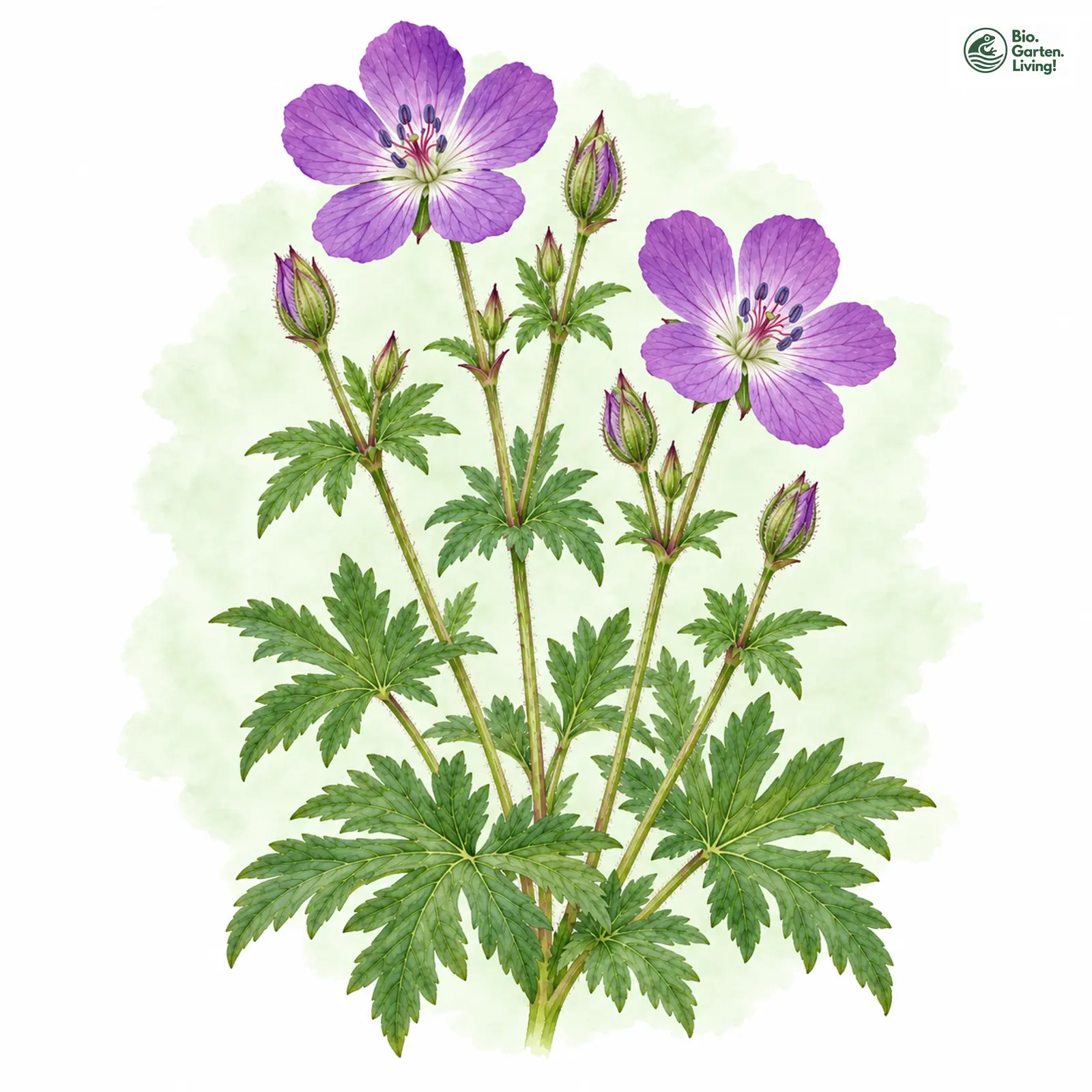 Aquarellzeichnung: Wald-Storchschnabel (Geranium sylvaticum)