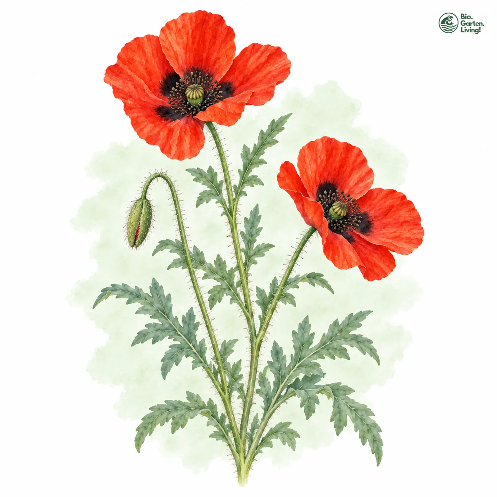 Aquarellzeichnung: Roter Hornmohn (Glaucium corniculatum)