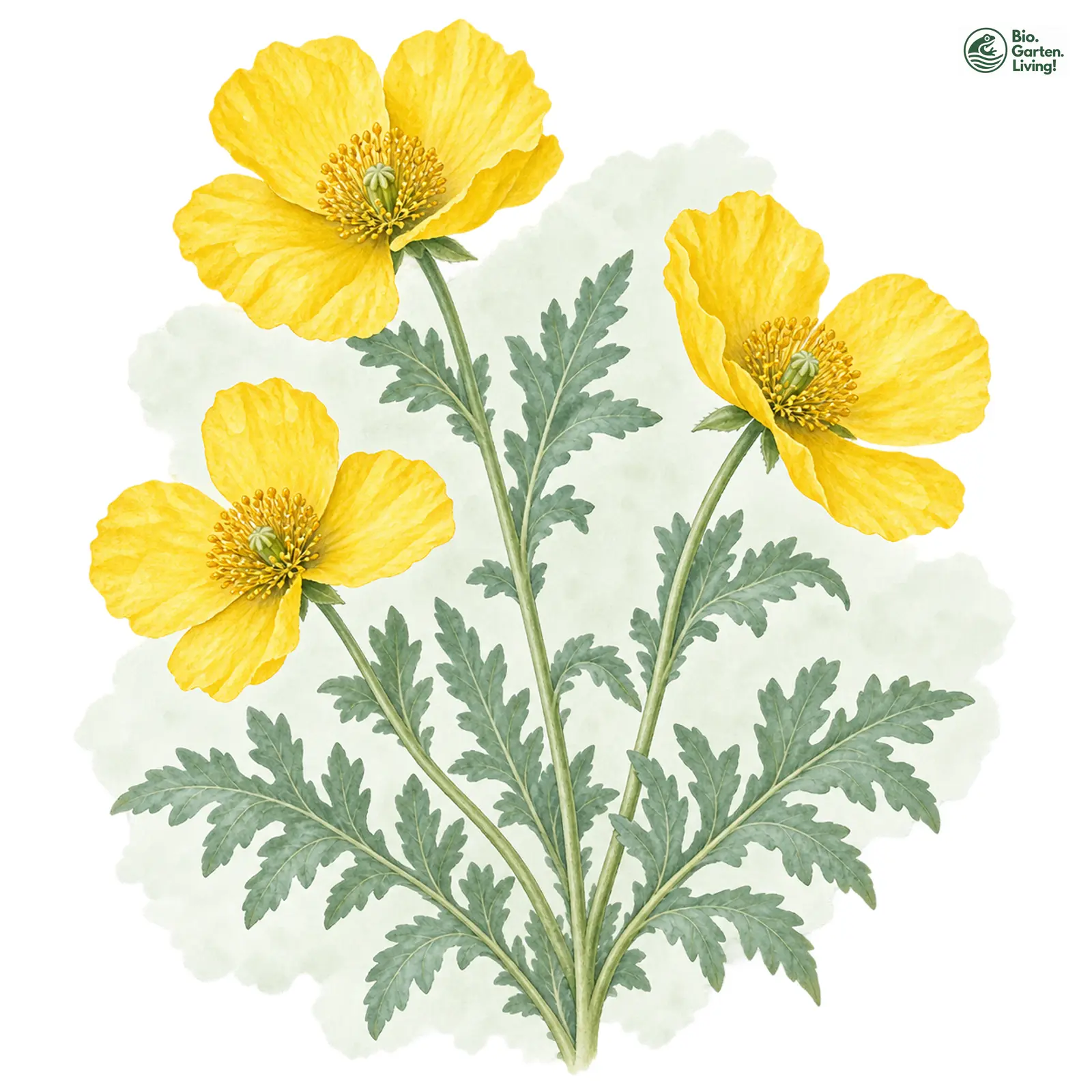 Aquarellzeichnung: Gelber Hornmohn (Glaucium flavum)