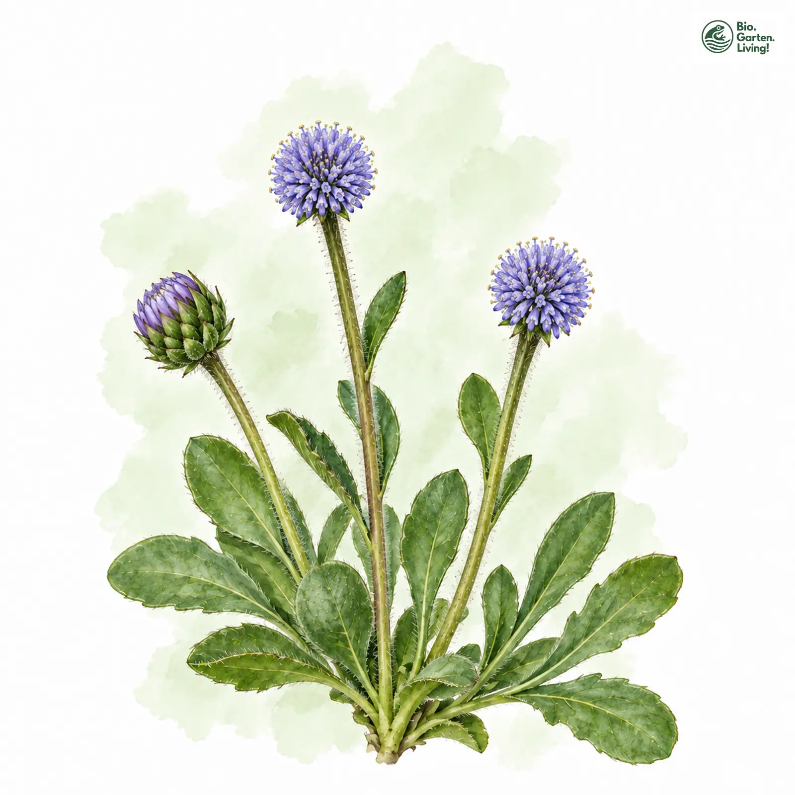 Aquarellzeichnung: Gewöhnliche Kugelblume (Globularia bisnagarica)