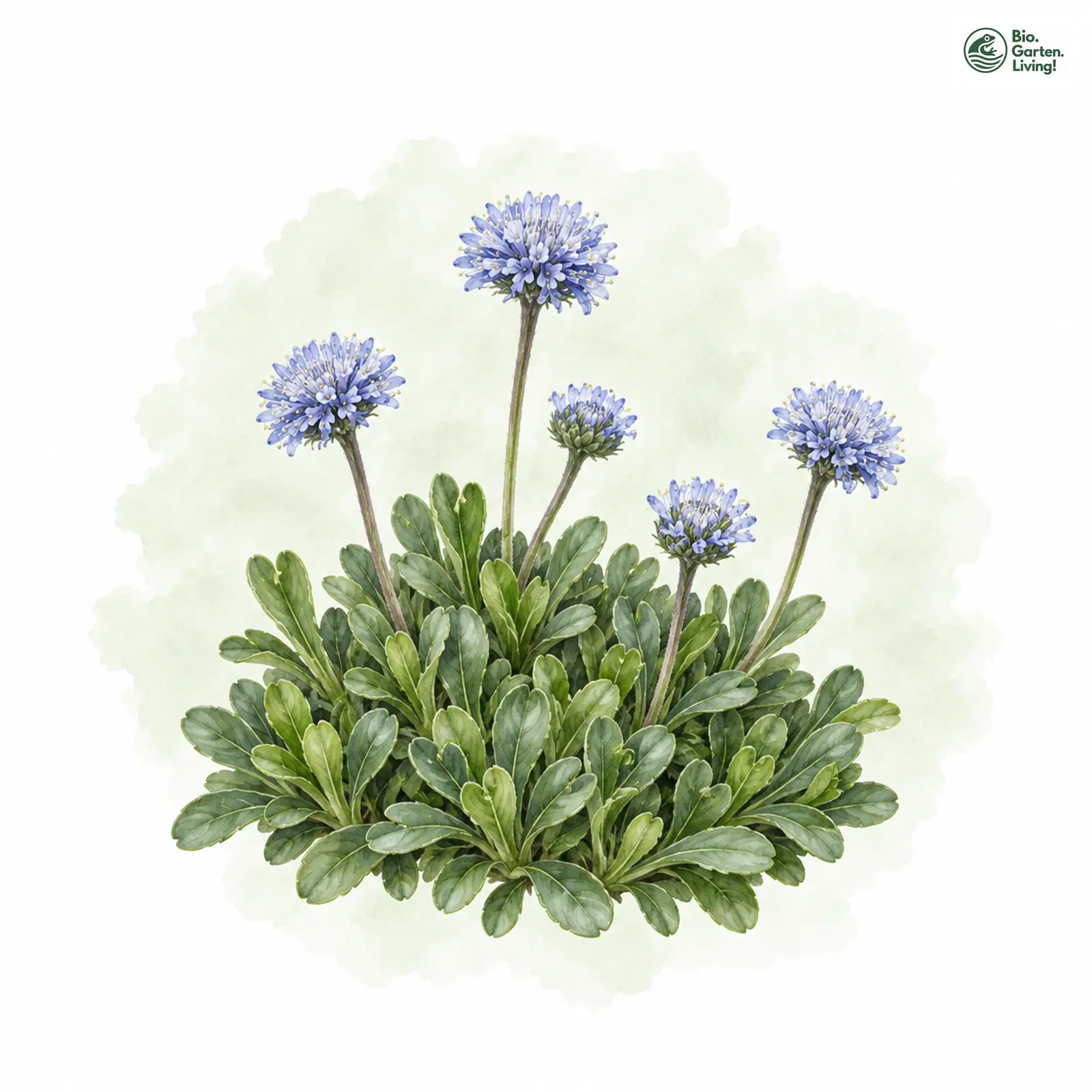 Aquarellzeichnung: Herzblättrige Kugelblume (Globularia cordifolia)