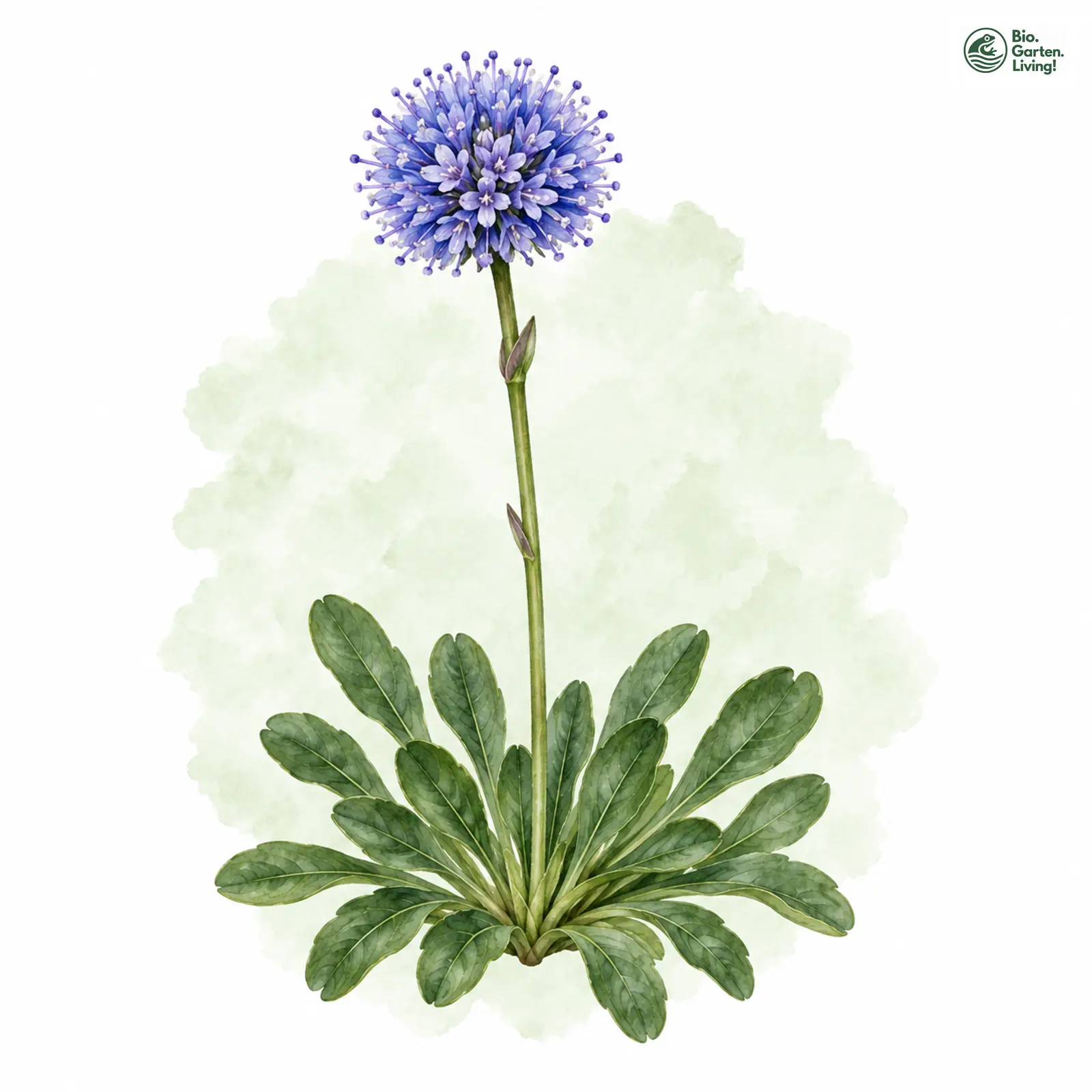 Aquarellzeichnung: Nacktstängel-Kugelblume (Globularia nudicaulis)
