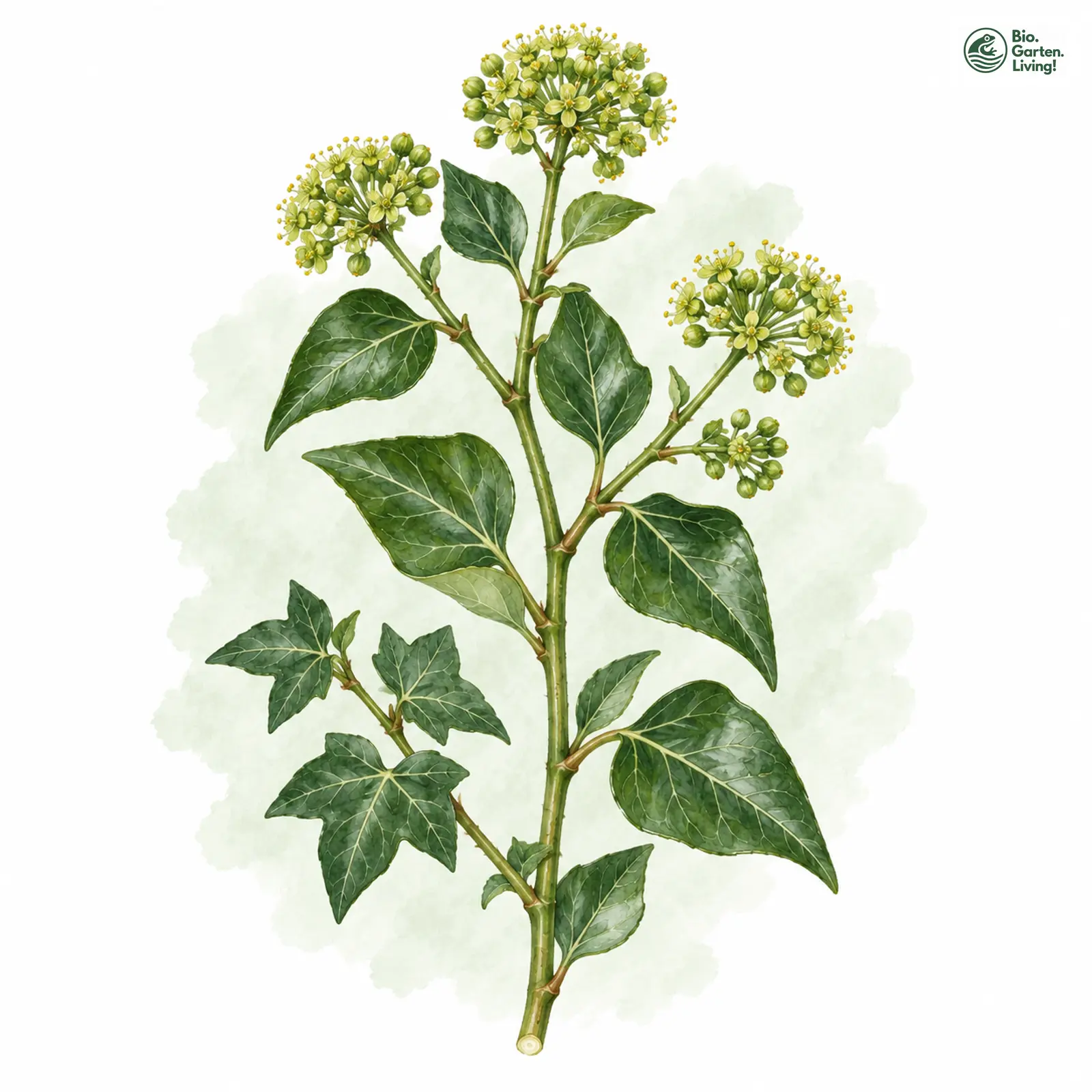 Aquarellzeichnung: Gewöhnlicher Efeu (Hedera helix)