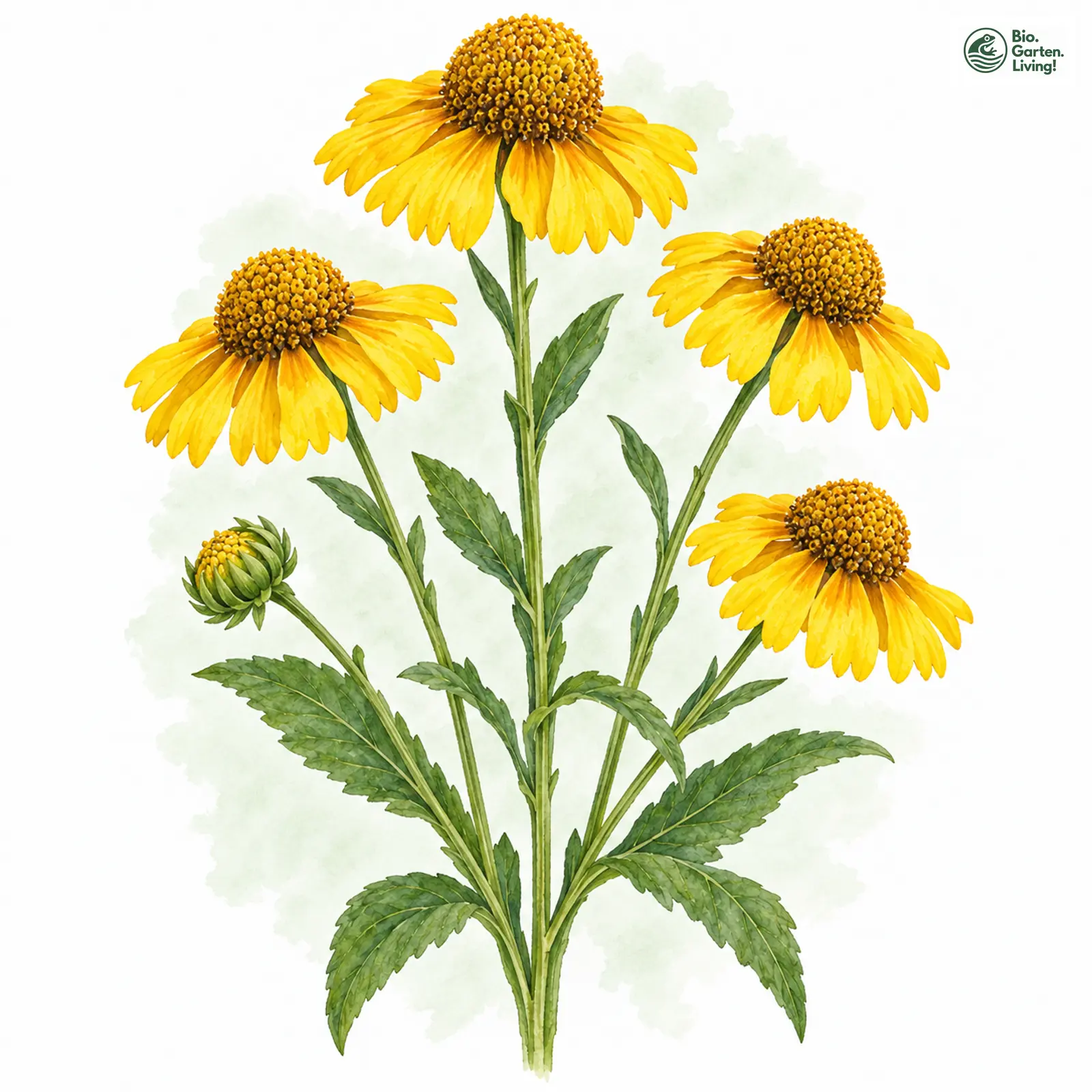 Aquarellzeichnung: Herbst-Sonnenbraut (Helenium autumnale)