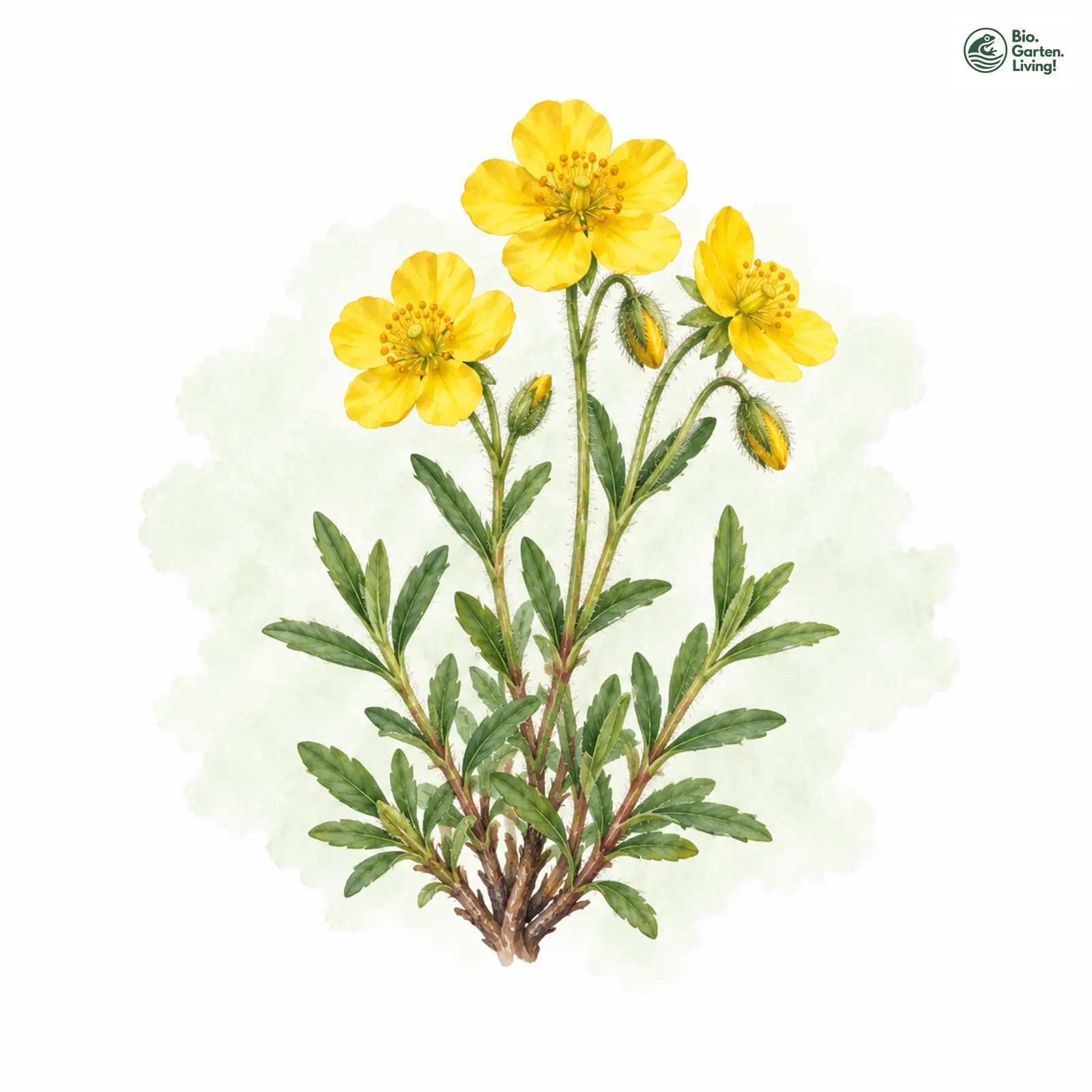 Aquarellzeichnung: Alpen-Sonnenröschen (Helianthemum alpestre)