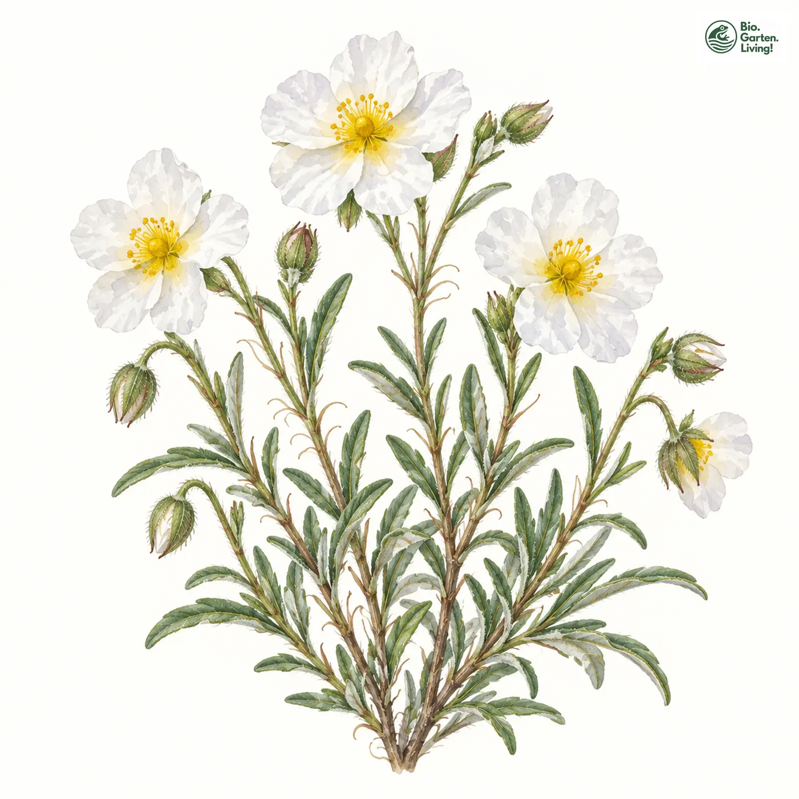 Aquarellzeichnung: Apenninen-Sonnenröschen (Helianthemum apenninum)