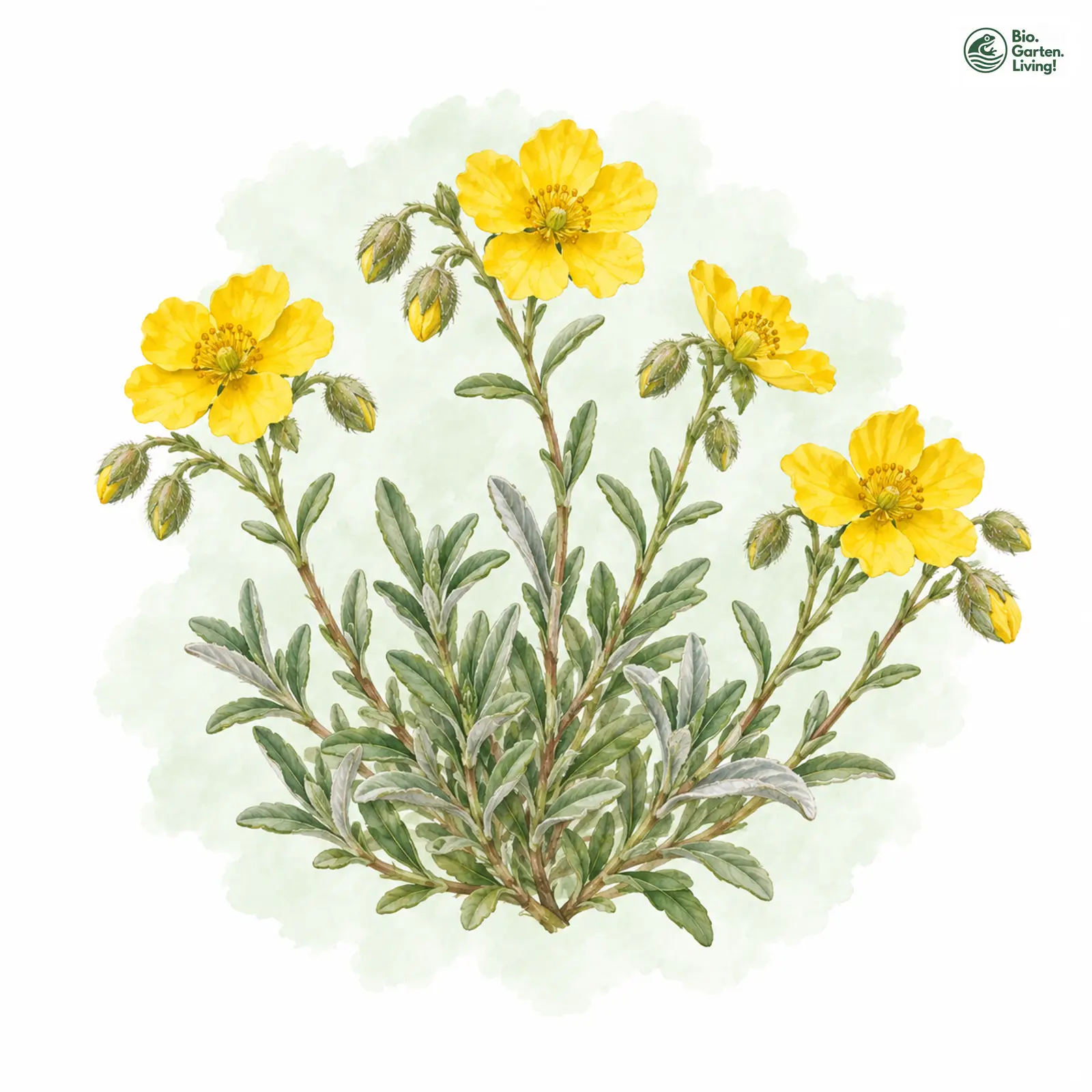 Aquarellzeichnung: Graues Sonnenröschen (Helianthemum canum)