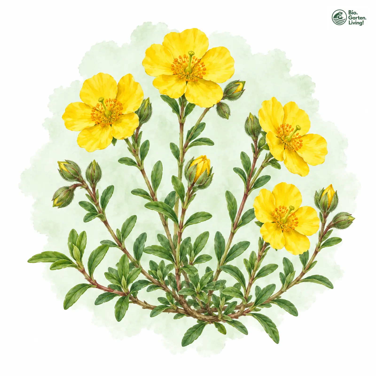 Aquarellzeichnung: Gewöhnliches Sonnenröschen (Helianthemum nummularium (im weiteren Sinne))