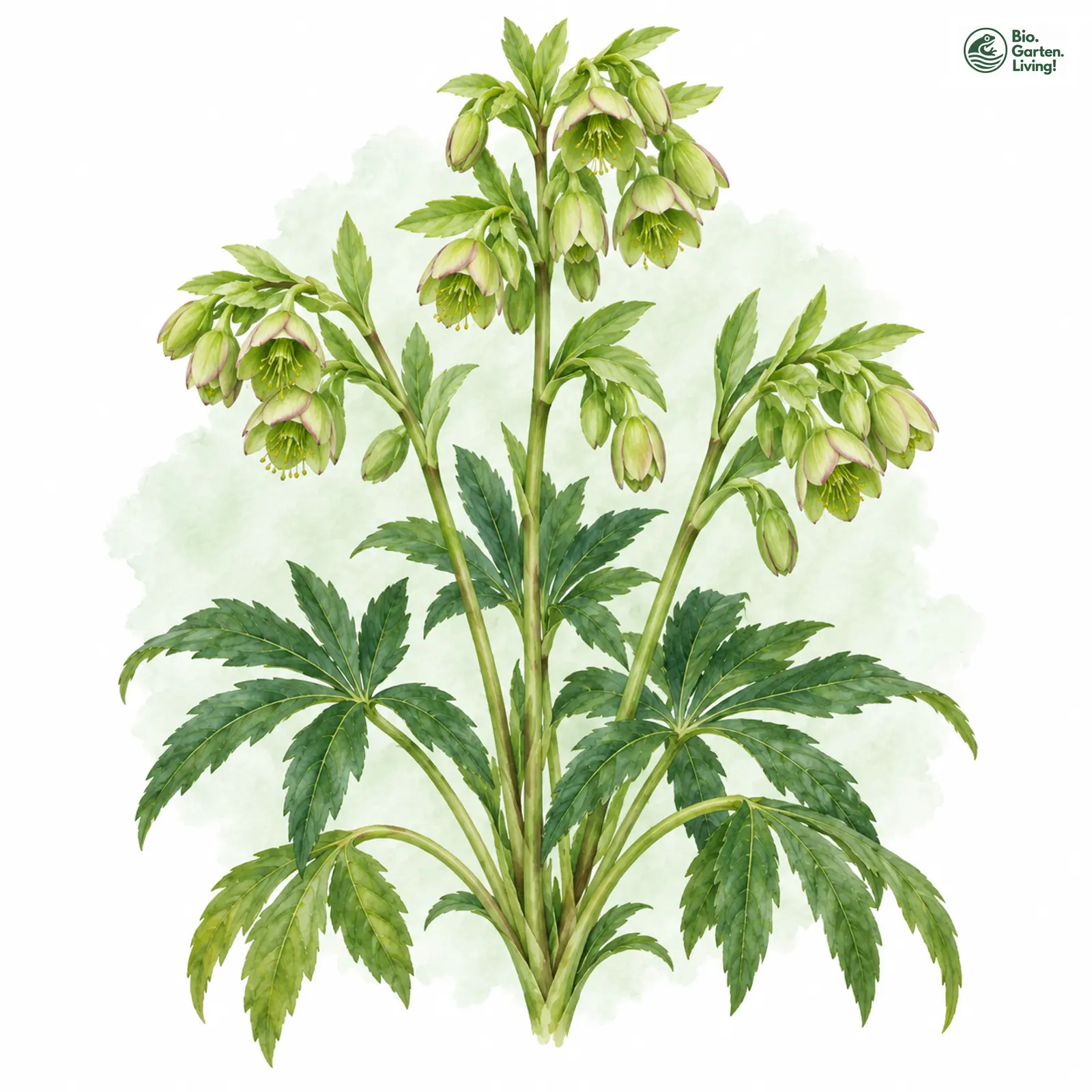 Aquarellzeichnung: Stinkende Nieswurz (Helleborus foetidus)