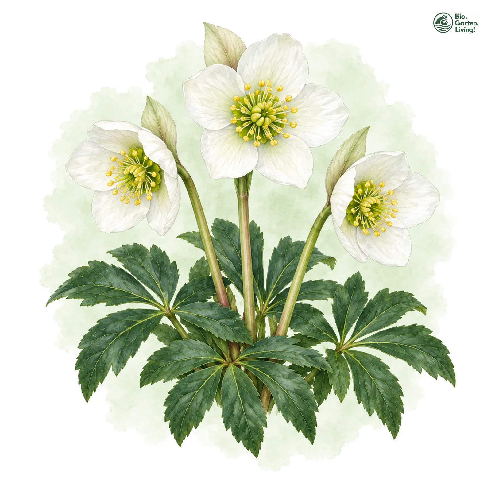 Aquarellzeichnung: Schwarze Nieswurz (Helleborus niger)