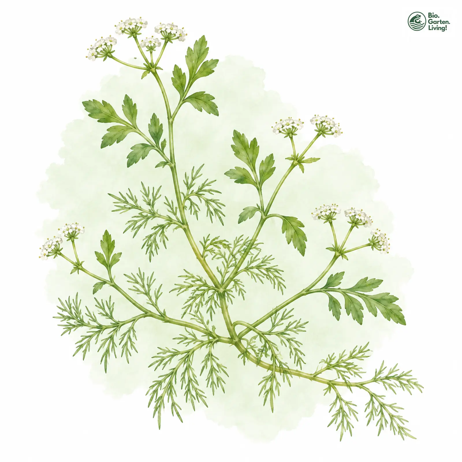 Aquarellzeichnung: Untergetauchter Sumpfschirm (Helosciadium inundatum)