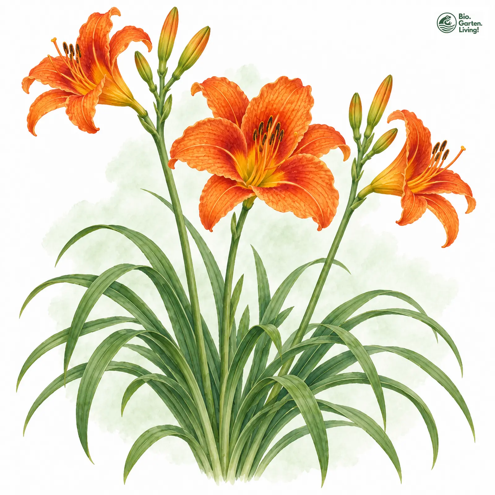Aquarellzeichnung: Gelbrote Taglilie (Hemerocallis fulva)