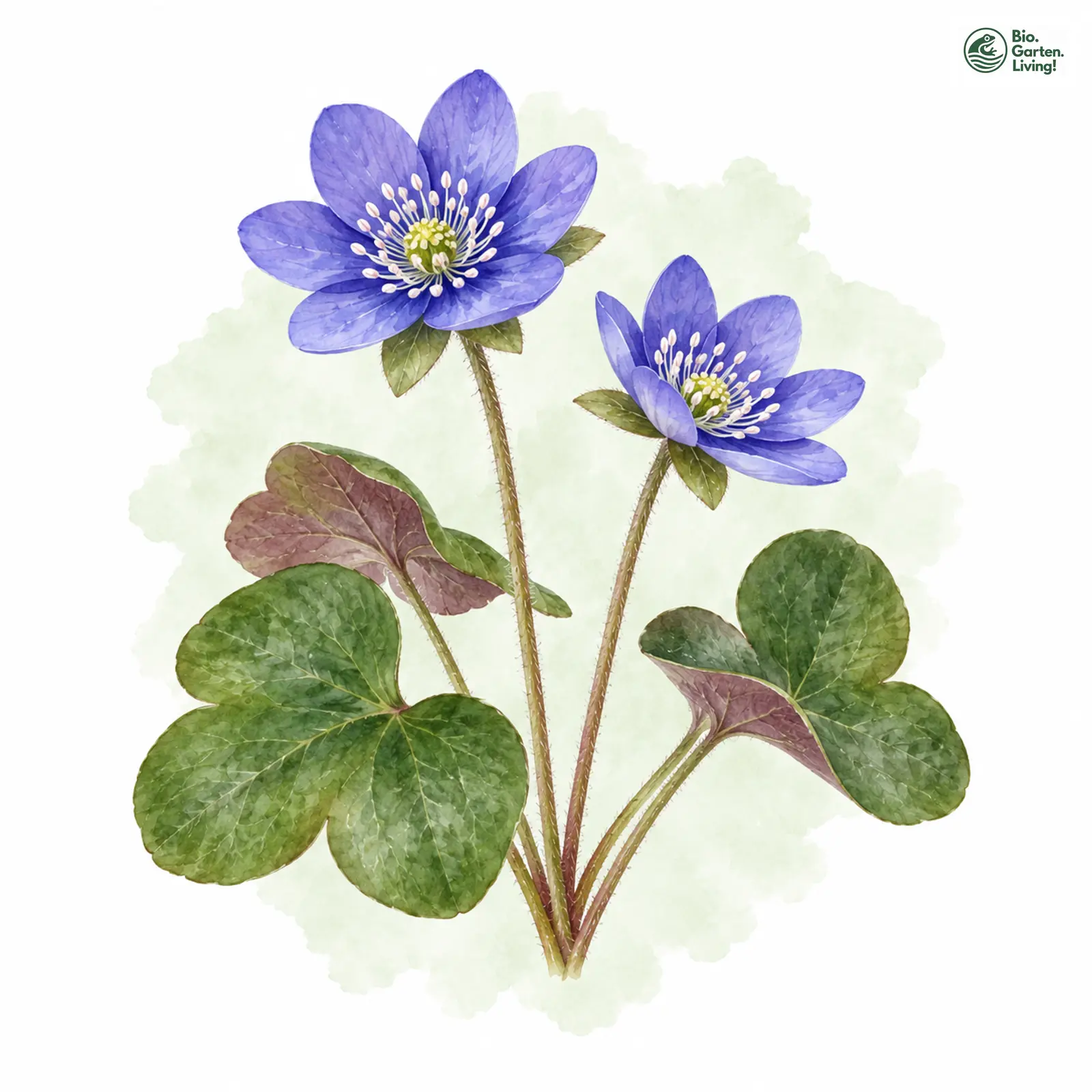 Aquarellzeichnung: Gewöhnliches Leberblümchen (Hepatica nobilis)