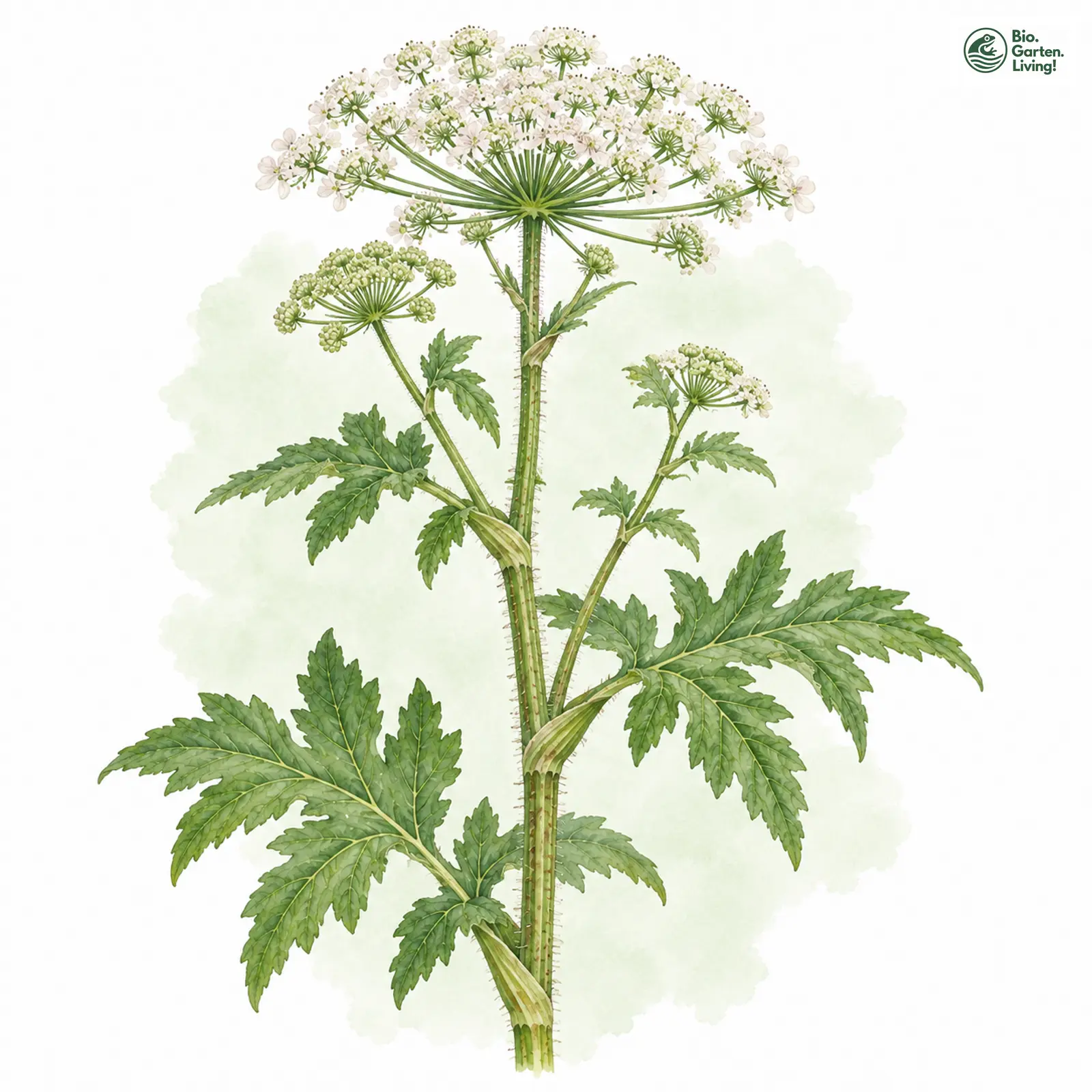 Aquarellzeichnung: Gewöhnliche Bärenklau (Heracleum sphondylium)