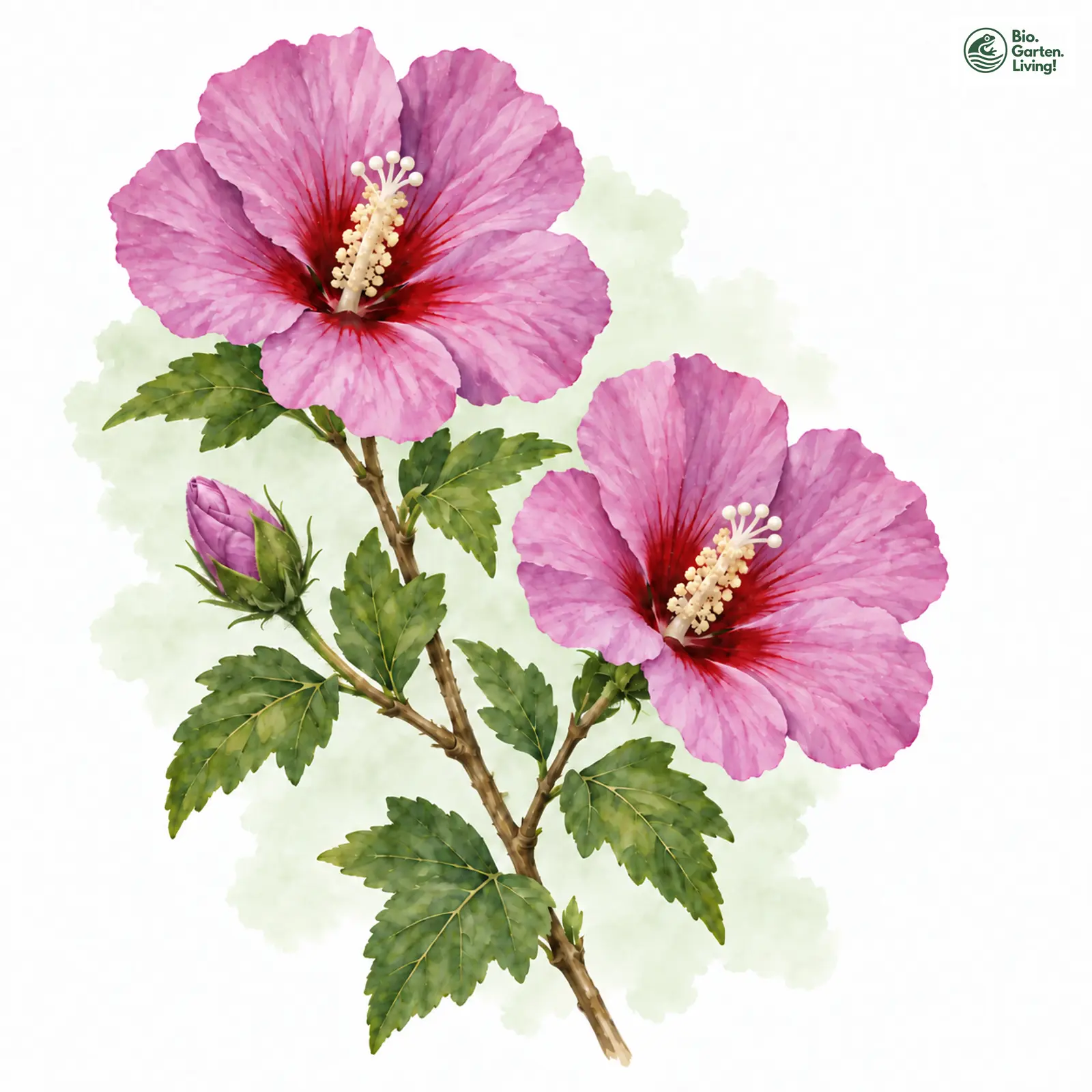 Aquarellzeichnung: Garten-Eibisch (Hibiscus syriacus)