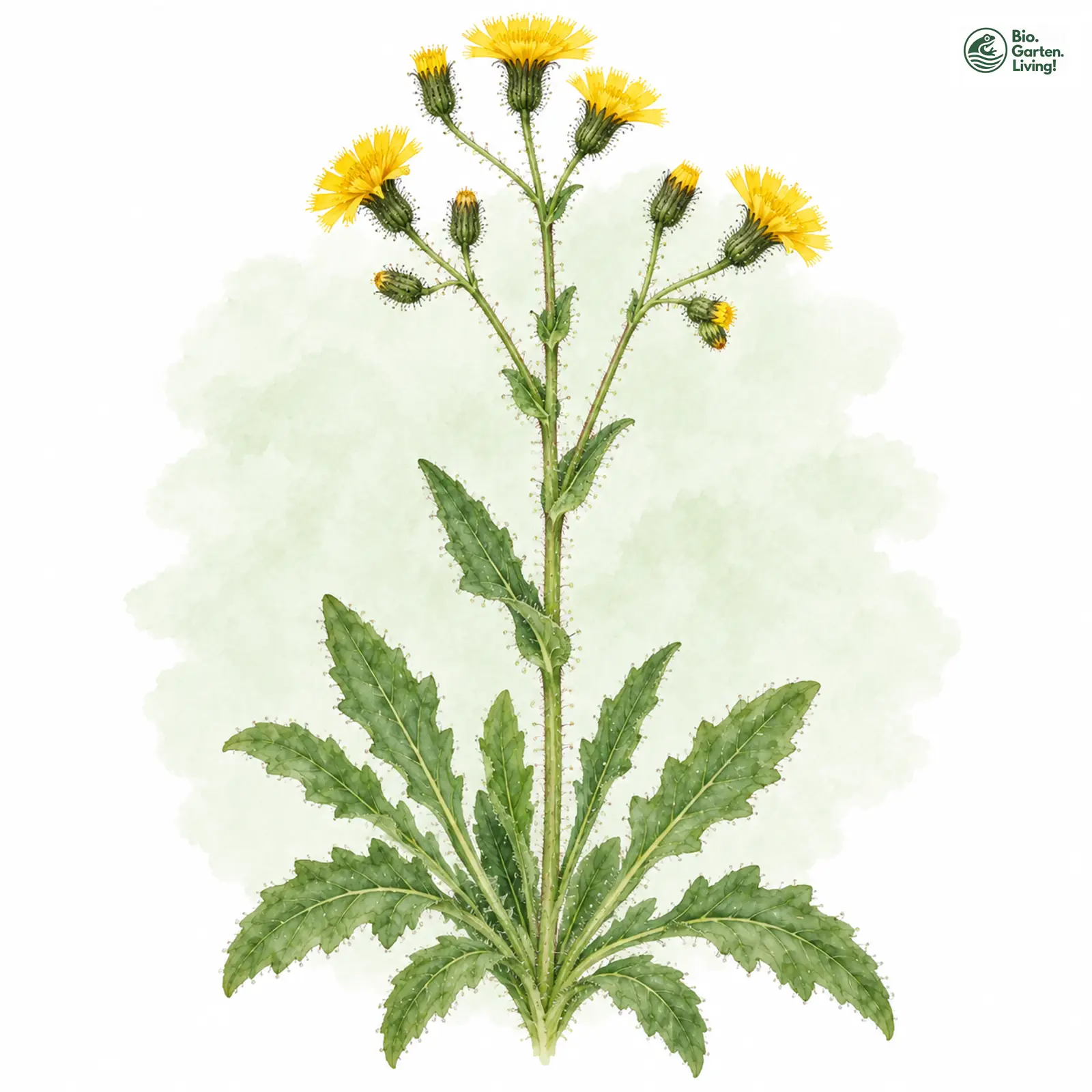 Aquarellzeichnung: Stängelumfassendes Habichtskraut (Hieracium amplexicaule)