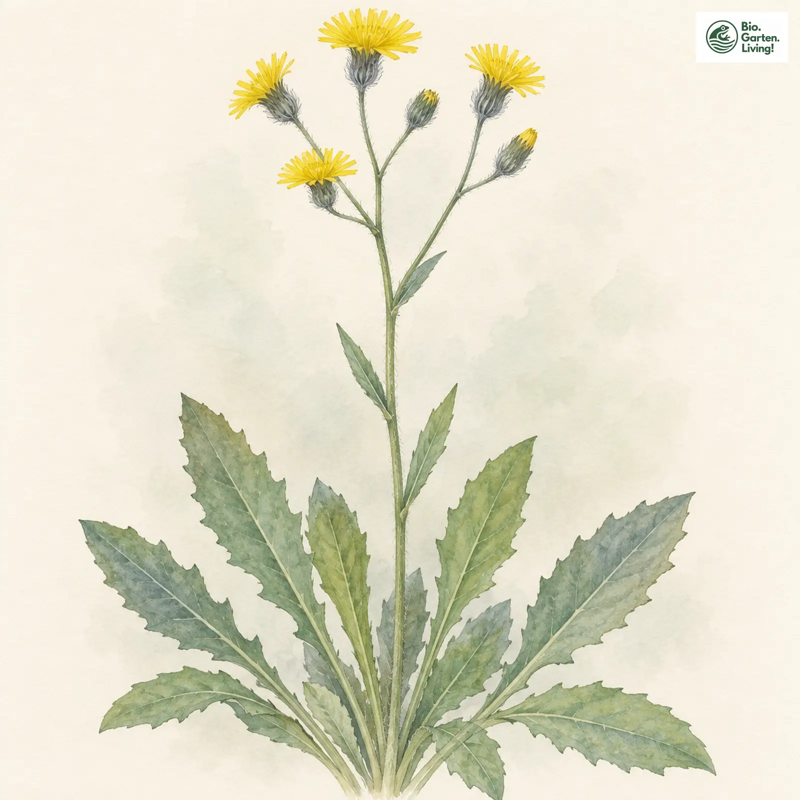 Aquarellzeichnung: Blaugraues Habichtskraut (Hieracium caesium)