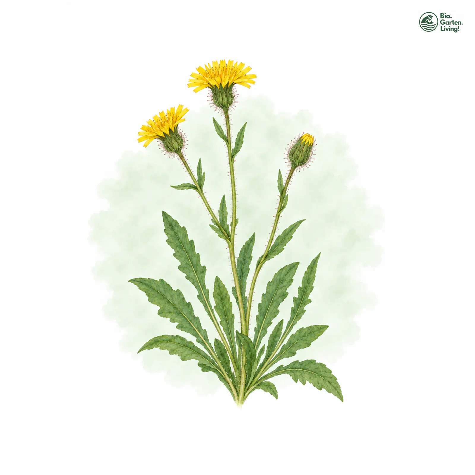 Aquarellzeichnung: Grünliches Habichtskraut (Hieracium chlorifolium)