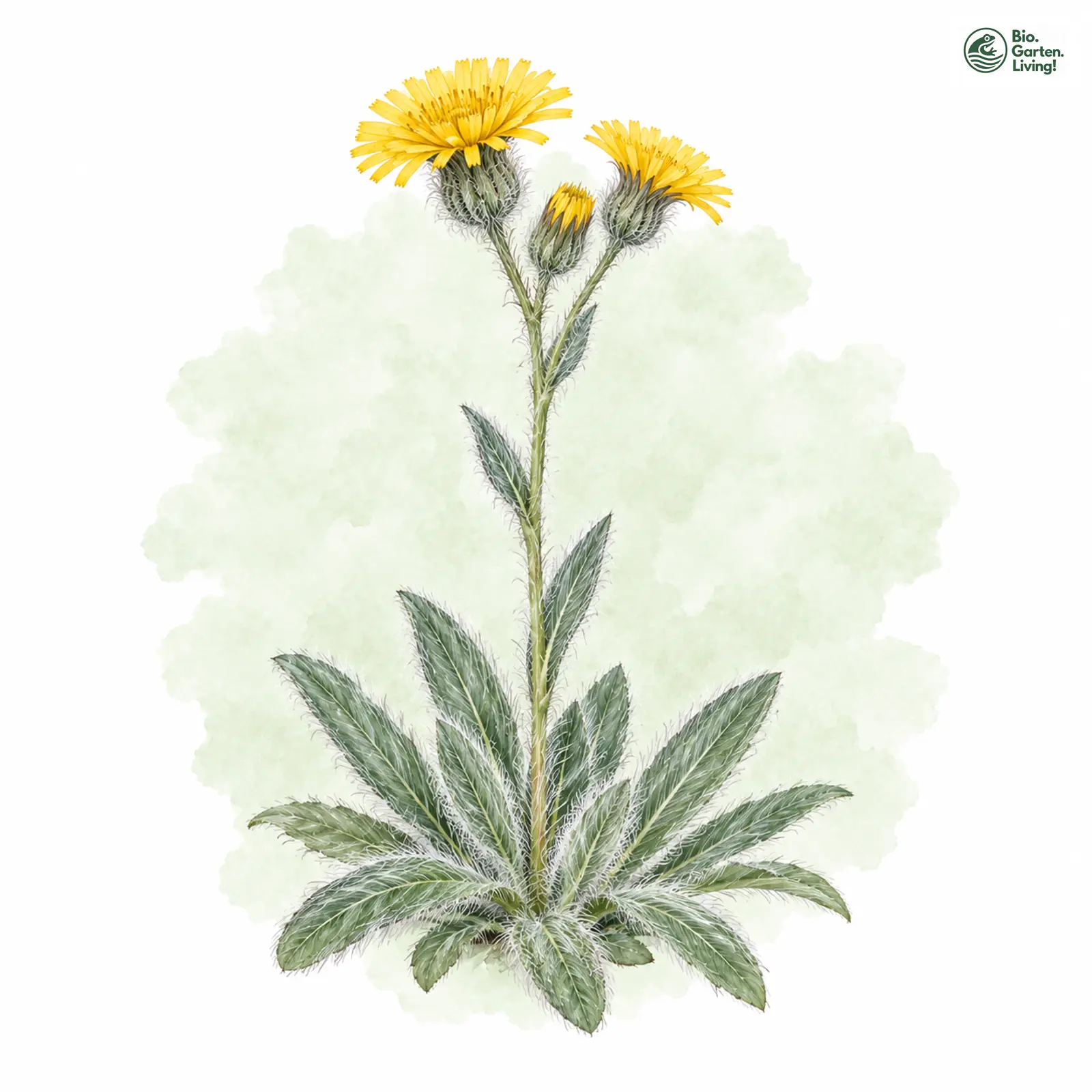 Aquarellzeichnung: Rauzottiges Habichtskraut (Hieracium dasytrichum)