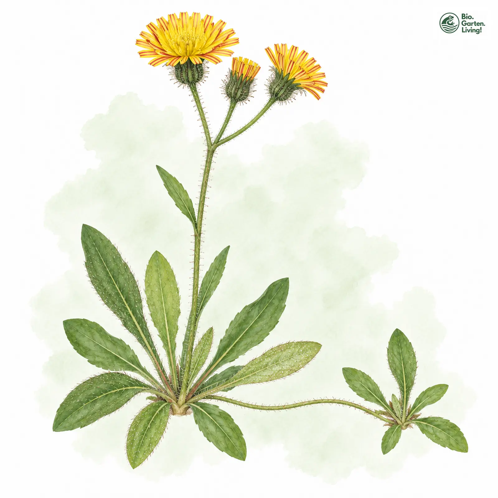 Aquarellzeichnung: Ausläuferreiches Habichtskraut (Hieracium flagellare)