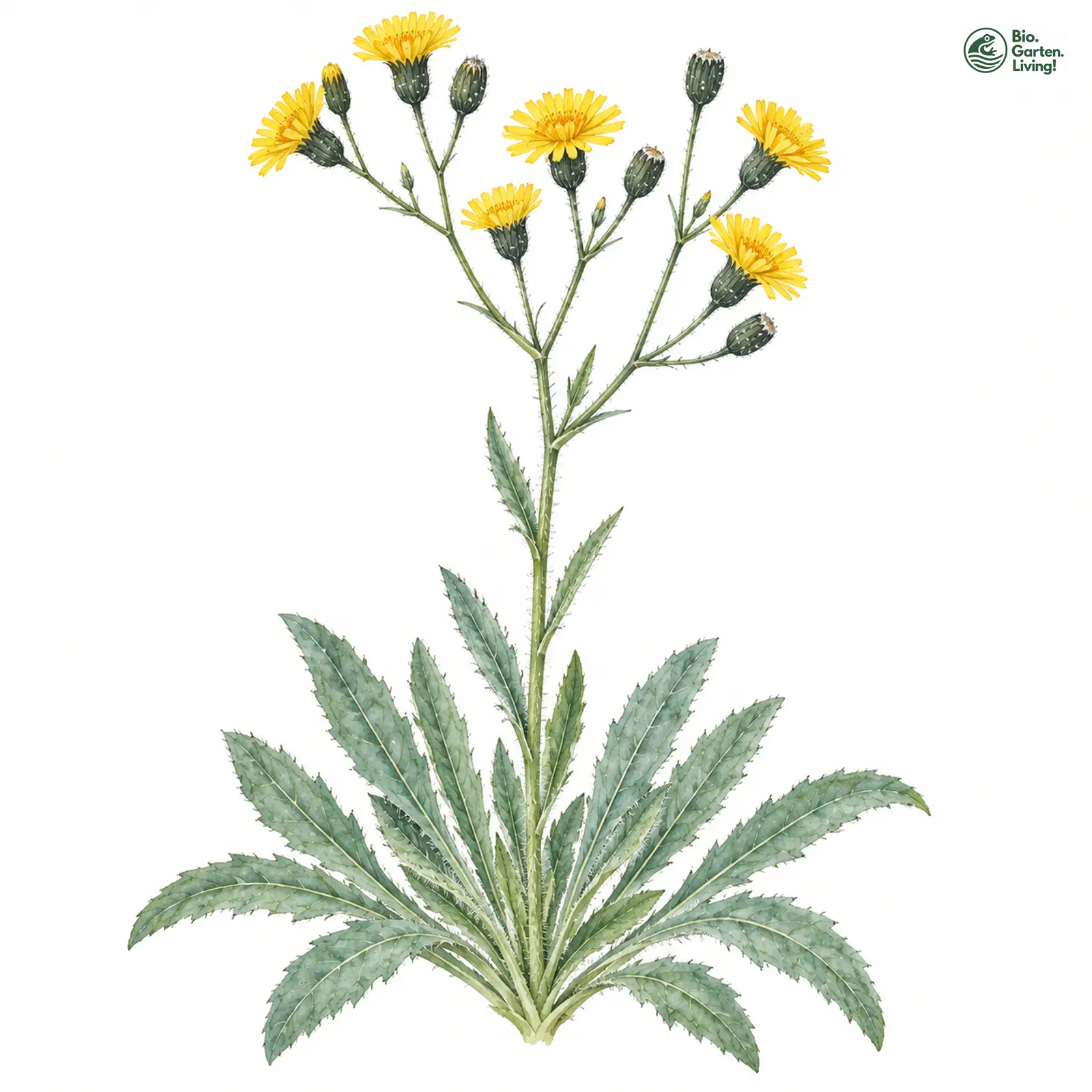 Aquarellzeichnung: Blaugrünes Habichtskraut (Hieracium glaucum)