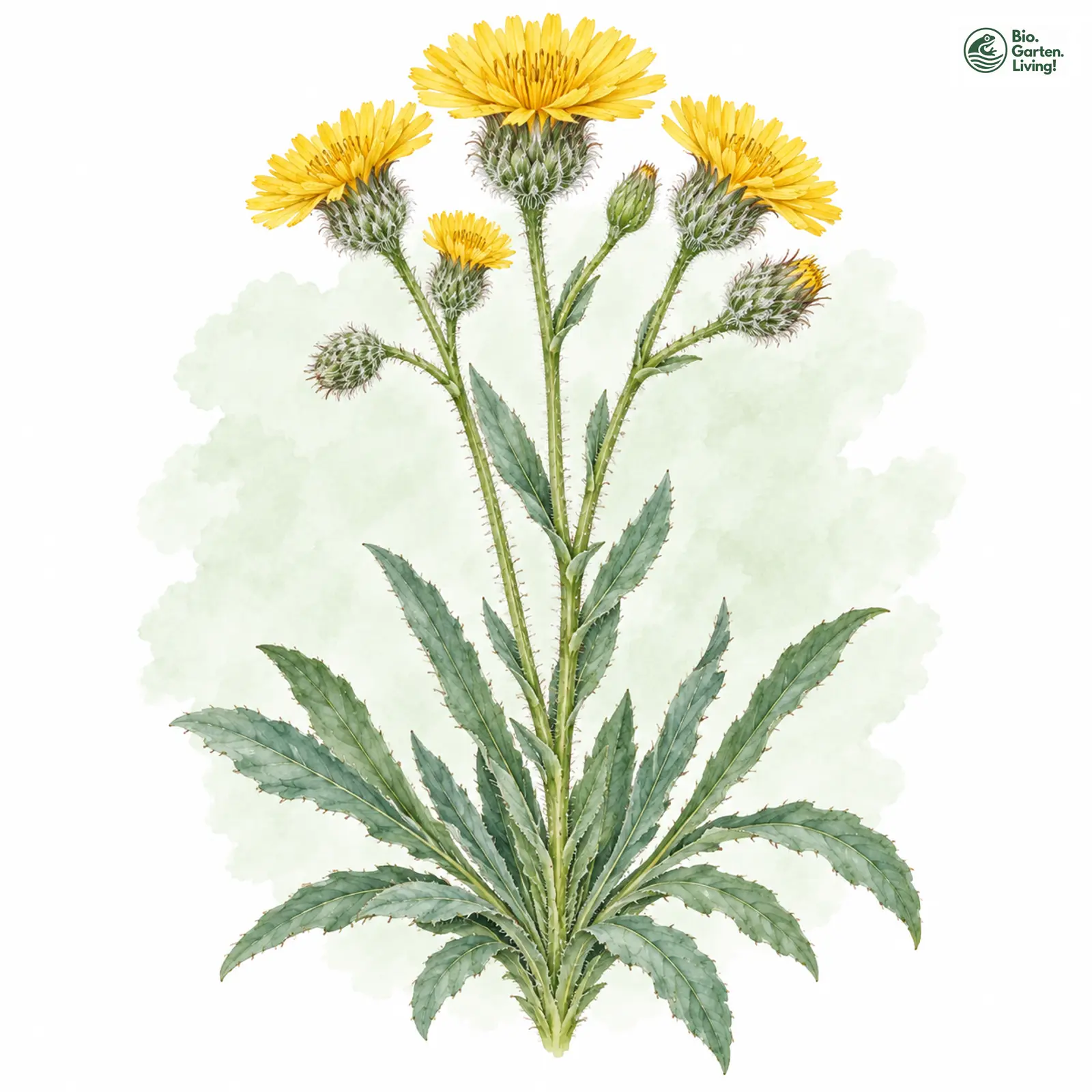 Aquarellzeichnung: Weißgraues Habichtskraut (Hieracium leucophaeum)