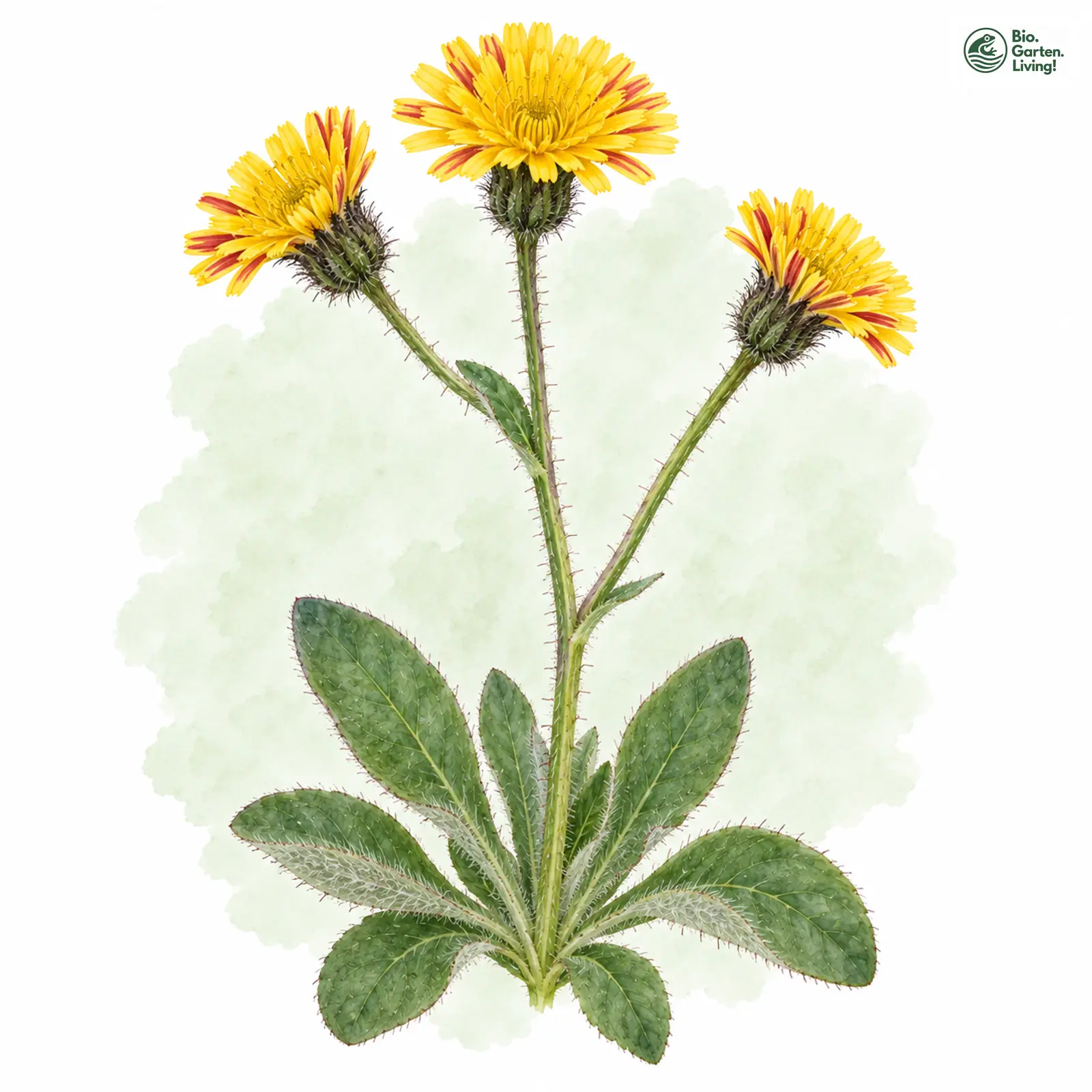 Aquarellzeichnung: Langläufer-Habichtskraut (Hieracium macrostolonum)