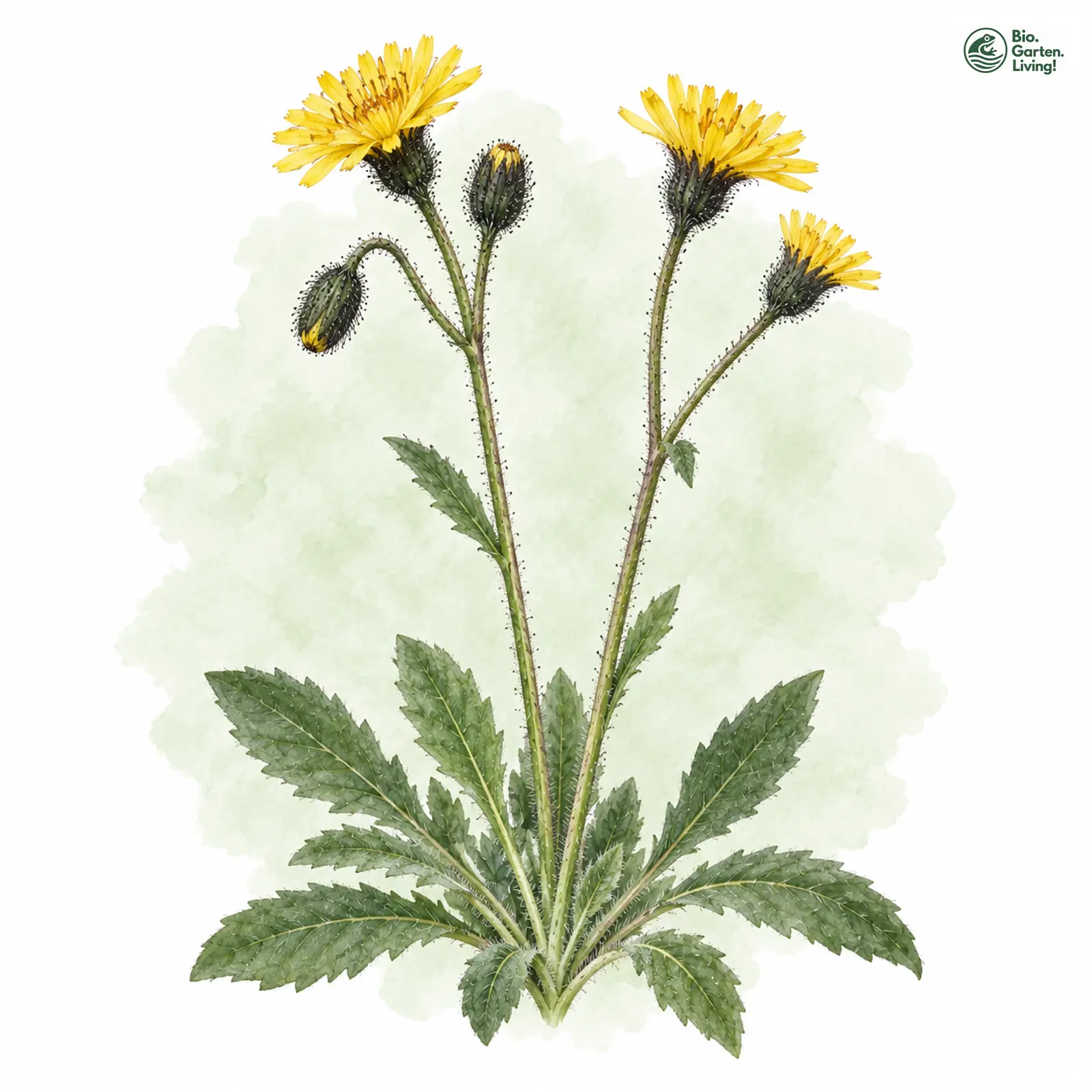 Aquarellzeichnung: Schwarzdrüsiges Habichtskraut (Hieracium melanops)