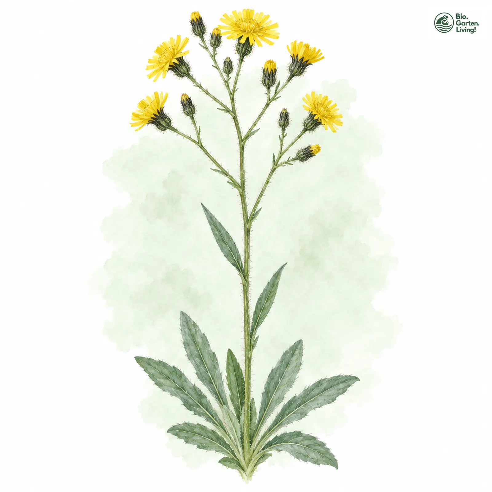 Aquarellzeichnung: Peitschenläuferiges Habichtskraut (Hieracium polymastix)