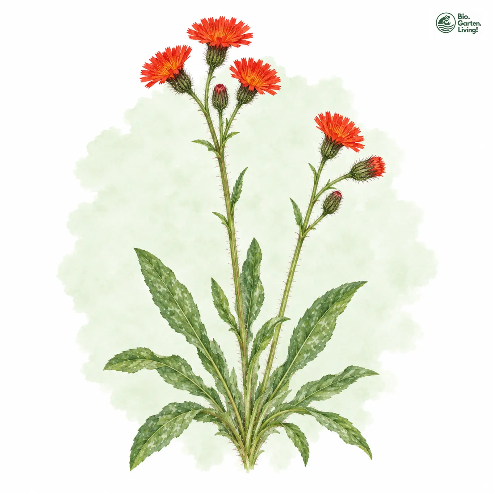 Aquarellzeichnung: Rotes Habichtskraut (Hieracium rubrum)