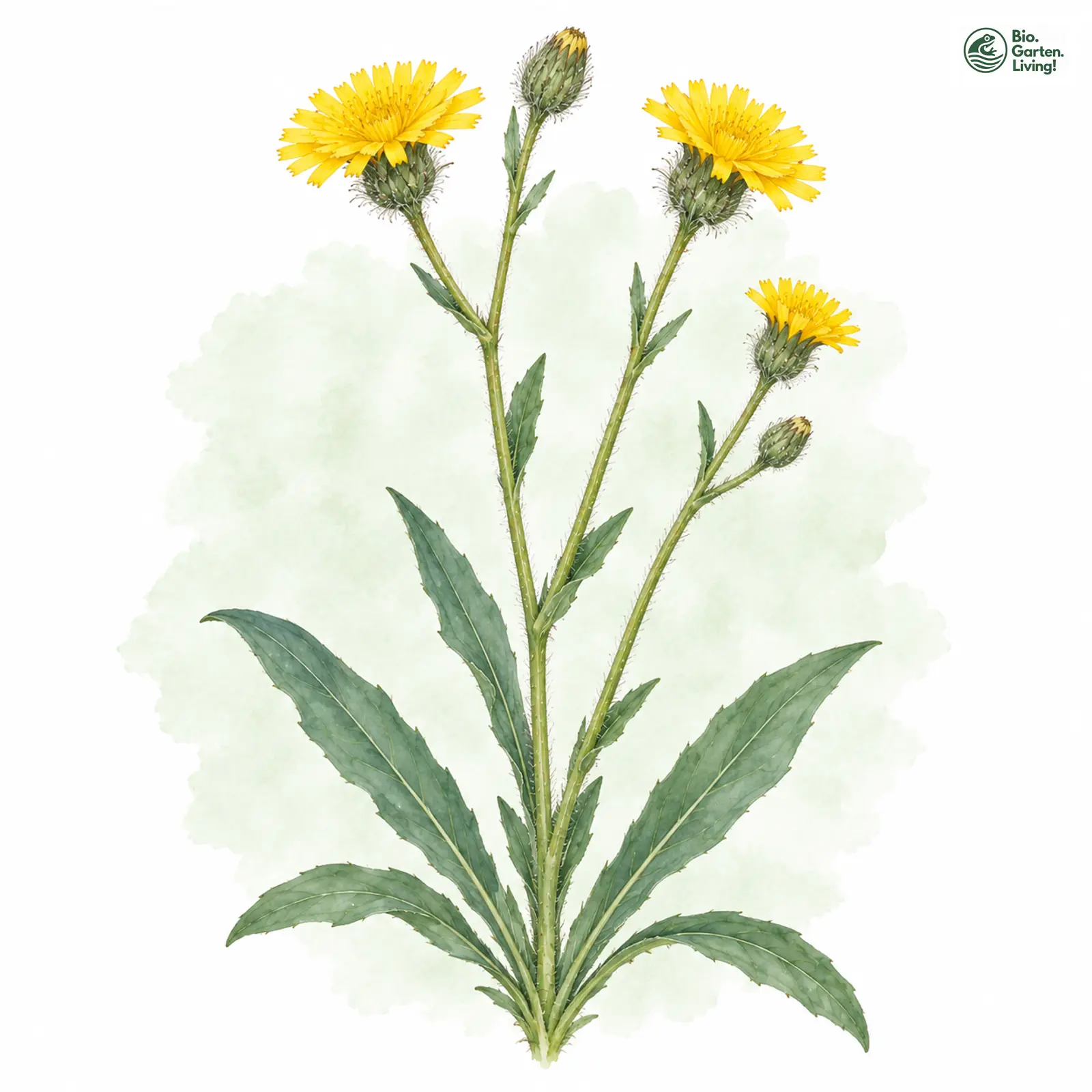Aquarellzeichnung: Schwarzwurzelblättriges Habichtskraut (Hieracium scorzonerifolium)