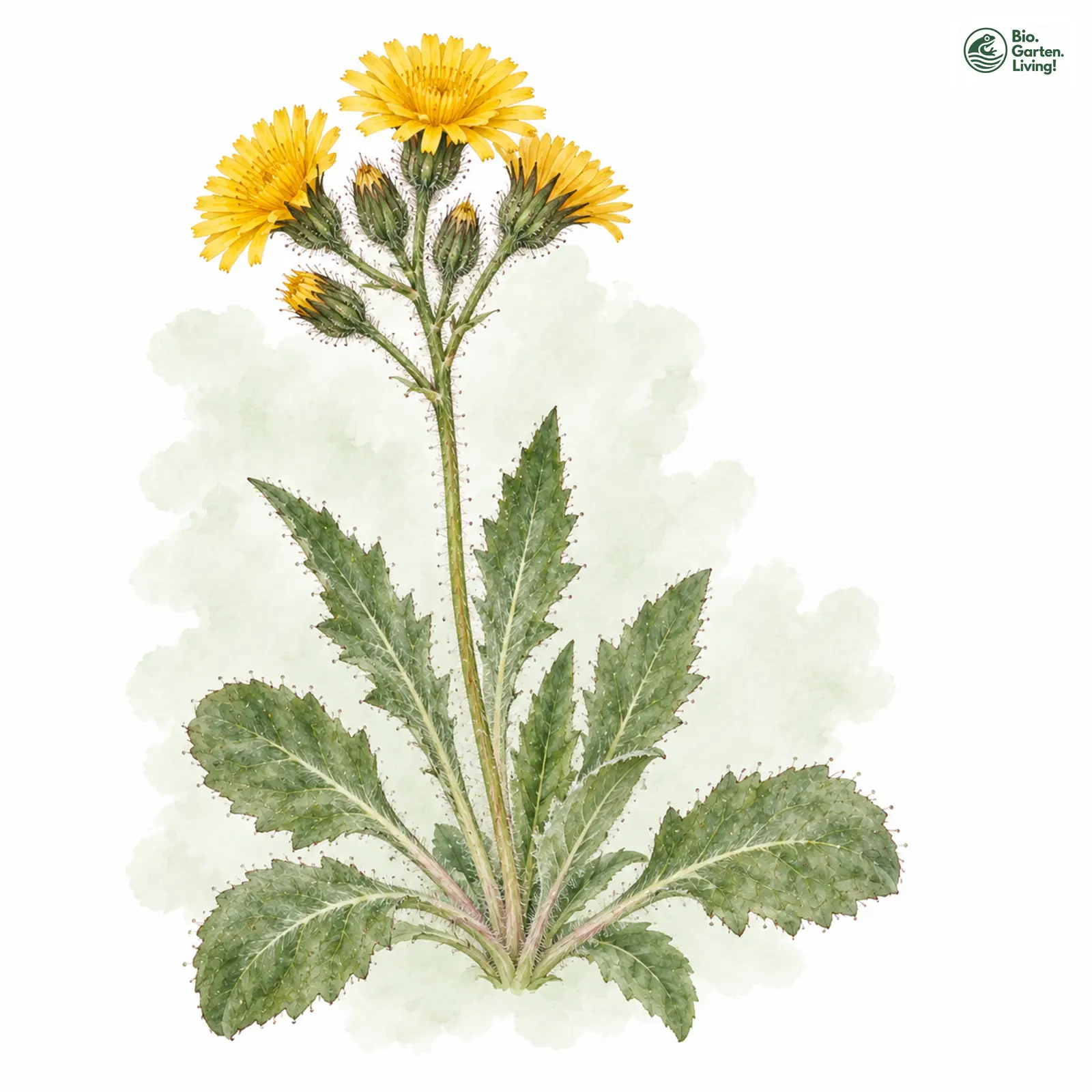 Aquarellzeichnung: Gesägtblättriges Habichtskraut (Hieracium serratum)