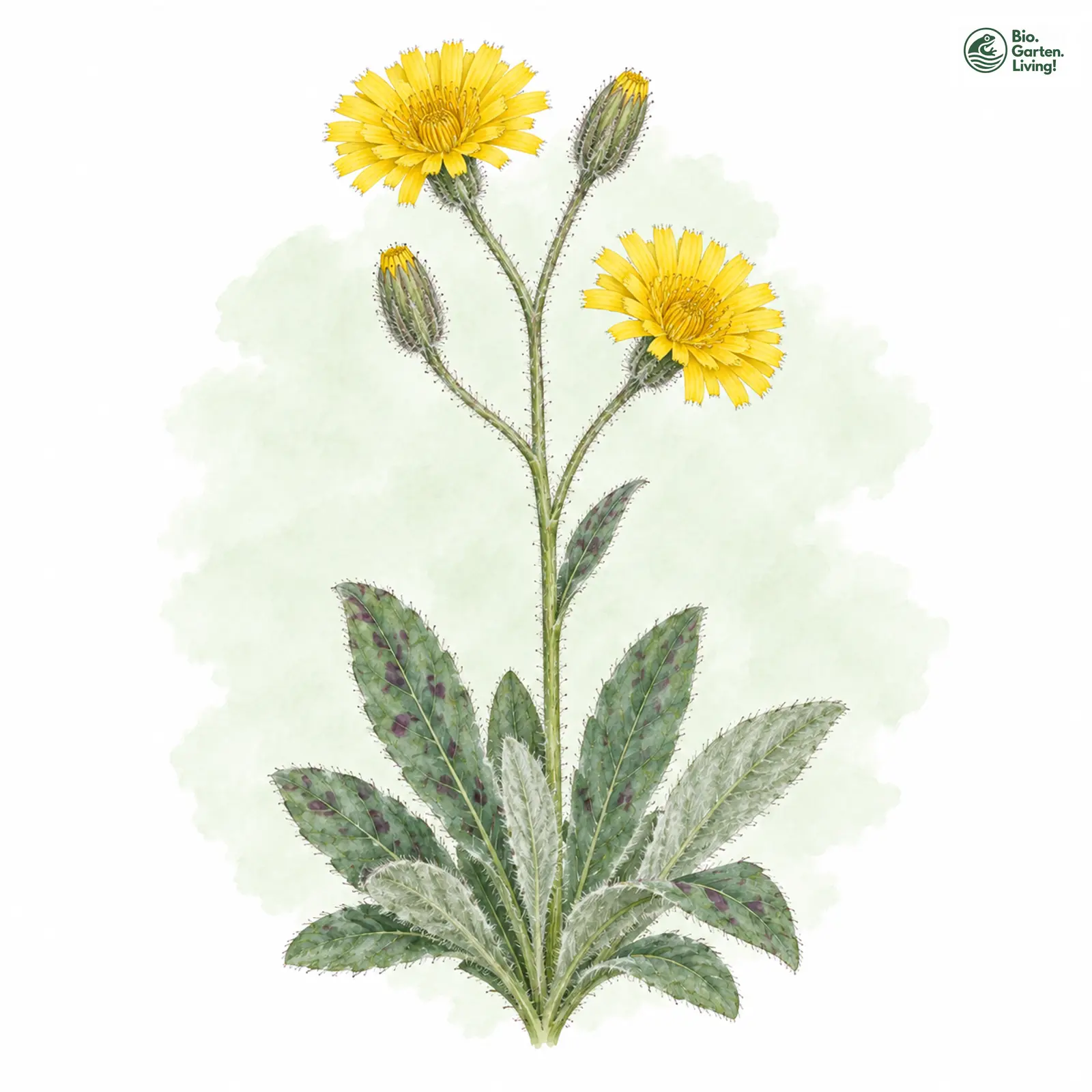 Aquarellzeichnung: Graugrünes Habichtskraut (Hieracium sommerfeltii)