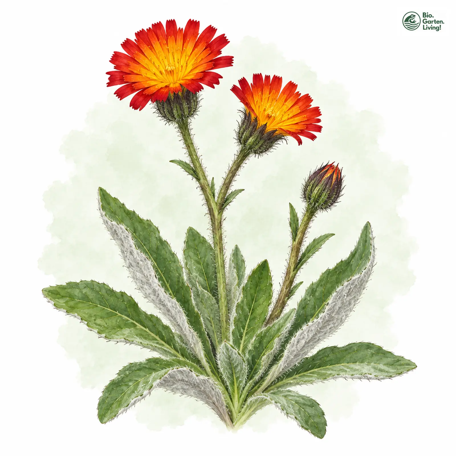 Aquarellzeichnung: Kurztriebblütiges Habichtskraut (Hieracium substoloniflorum)
