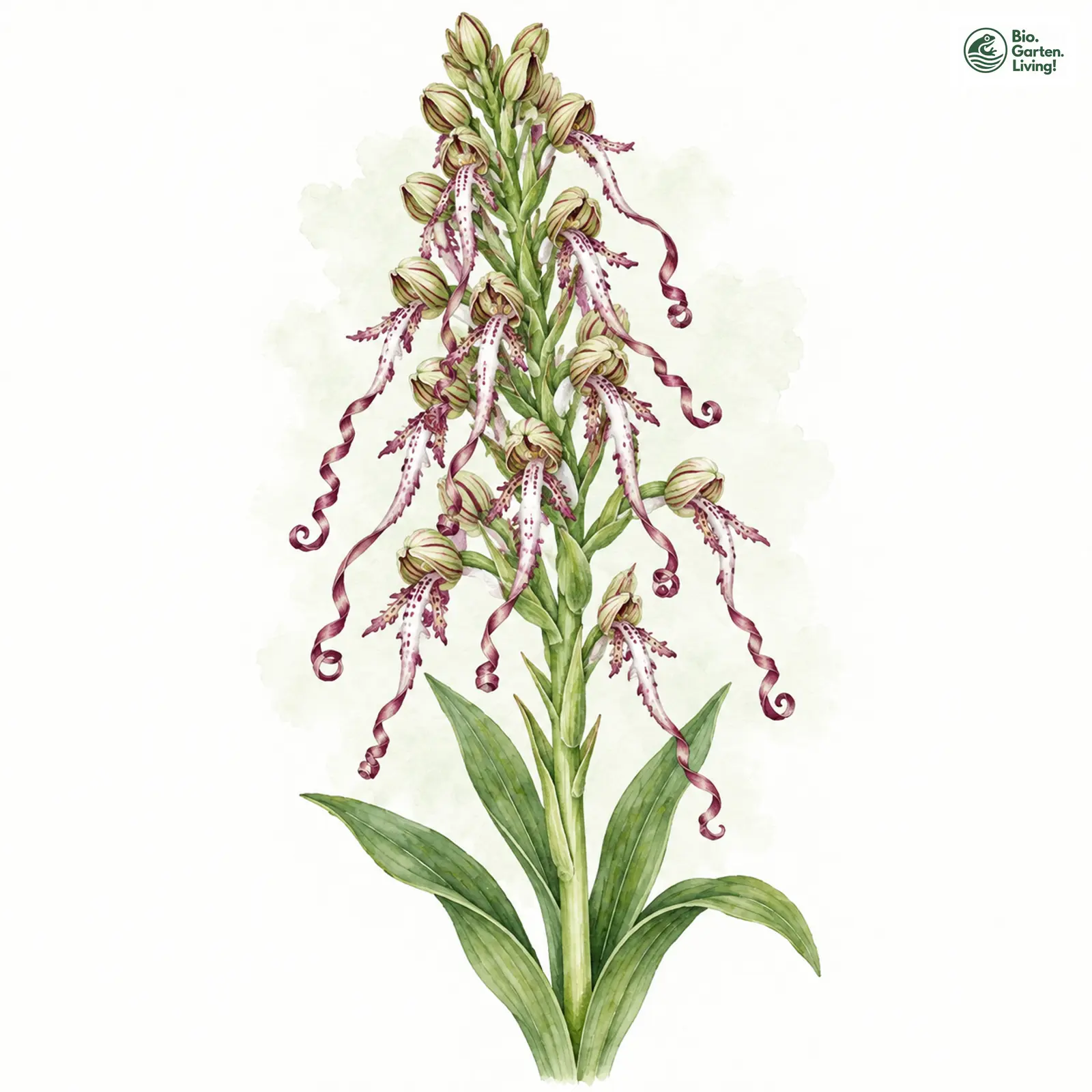 Aquarellzeichnung: Bocks-Riemenzunge (Himantoglossum hircinum)